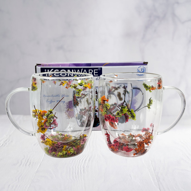 330ml Flower Double Wall Coffee Mugs