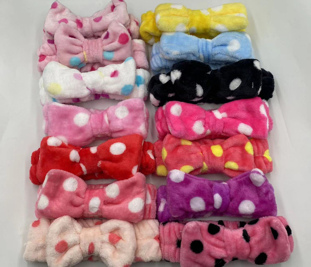 Polka Dot Plush Headband with Bow