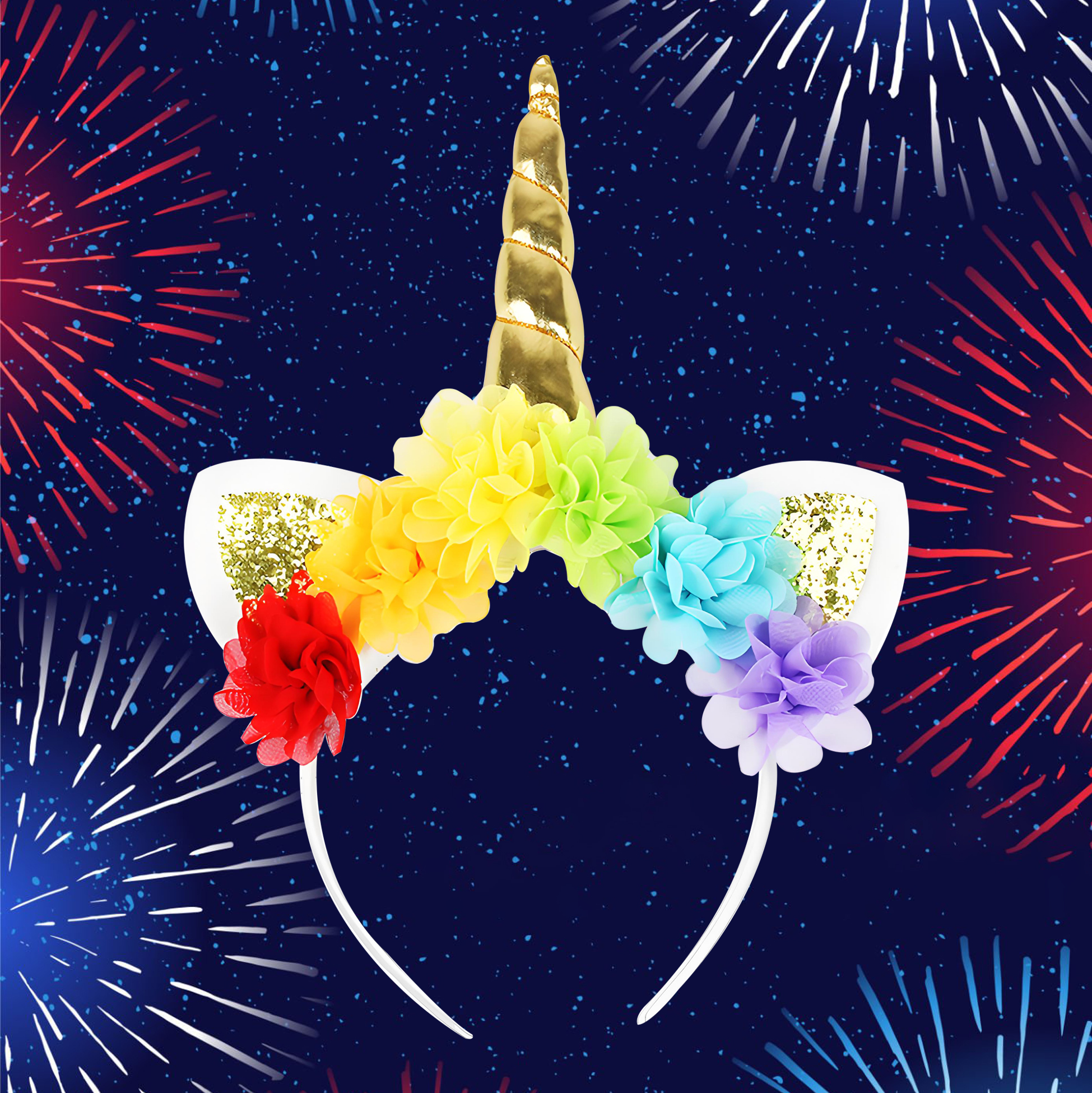 Rainbow Unicorn Headband with Glitter Ears