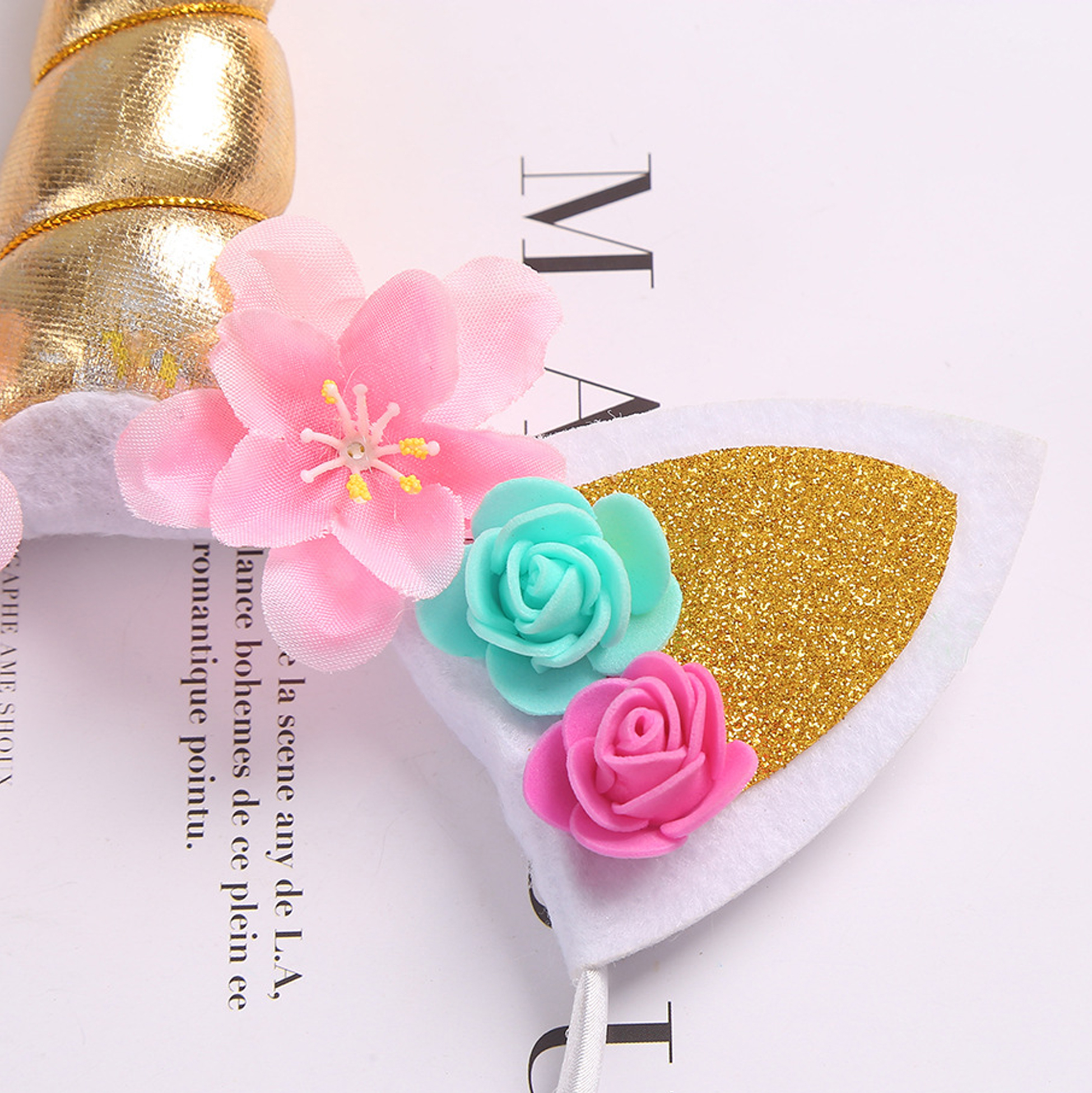 Unicorn Headband with Flower Decorations
