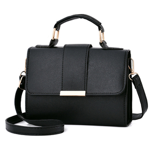 Black Leatherette Structured Satchel Handbag