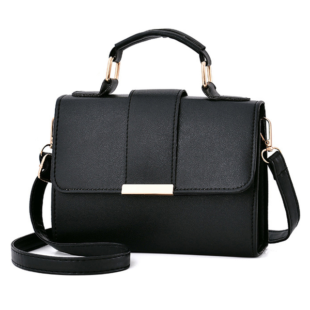 Black Leatherette Structured Satchel Handbag