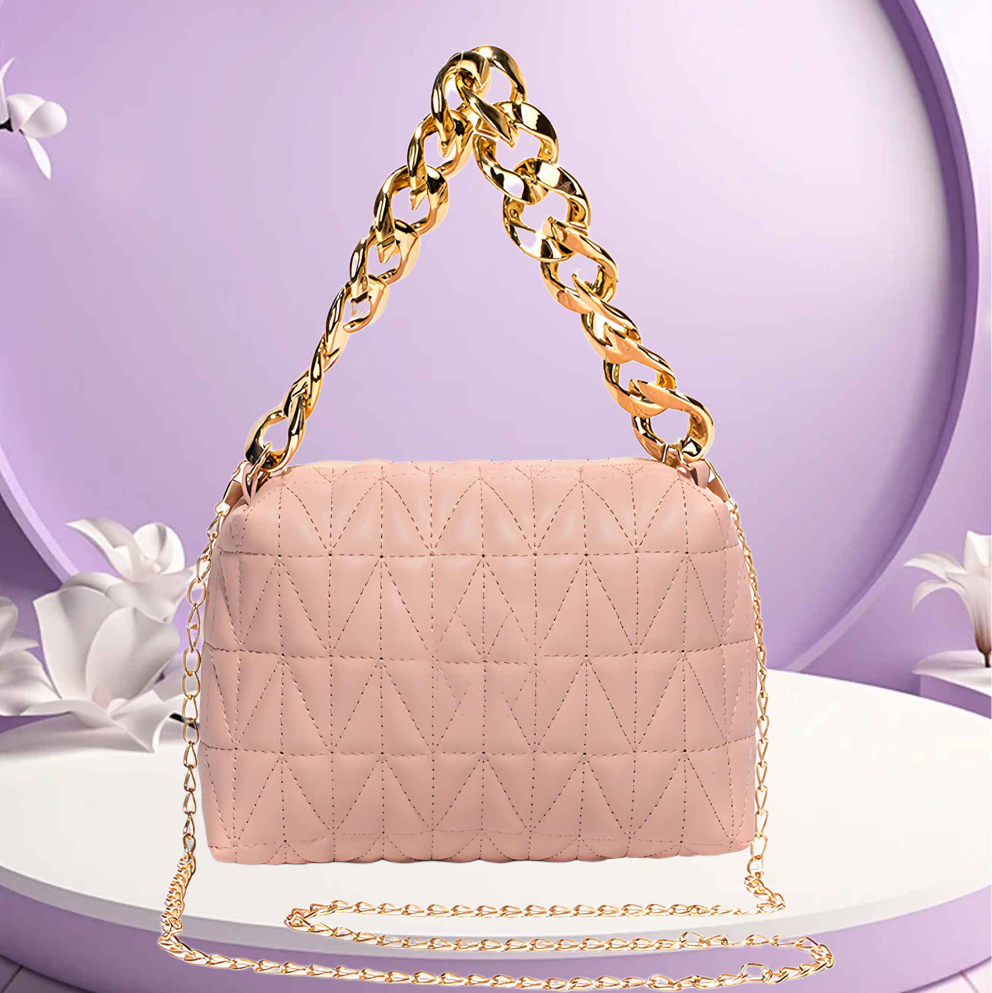 Pink Quilted Chain Shoulder Bag