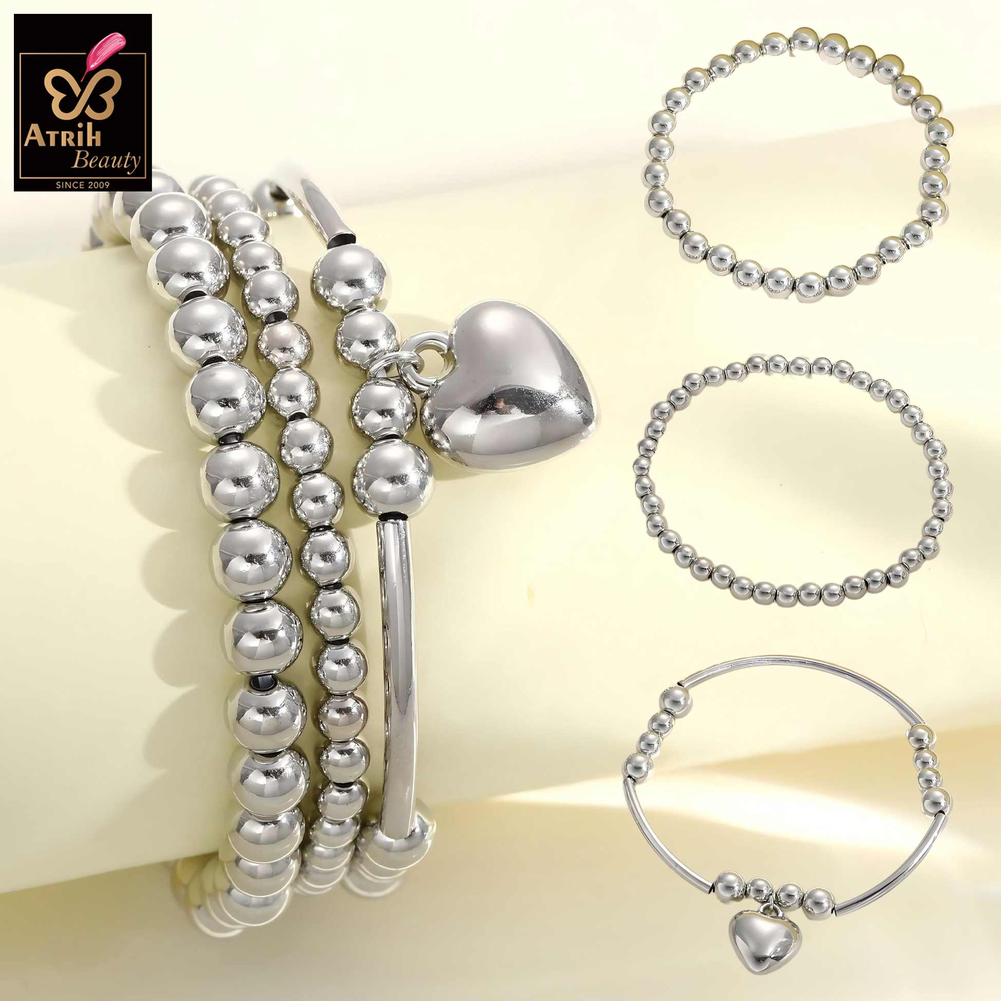 Silver Tone Beaded Bracelet Set 