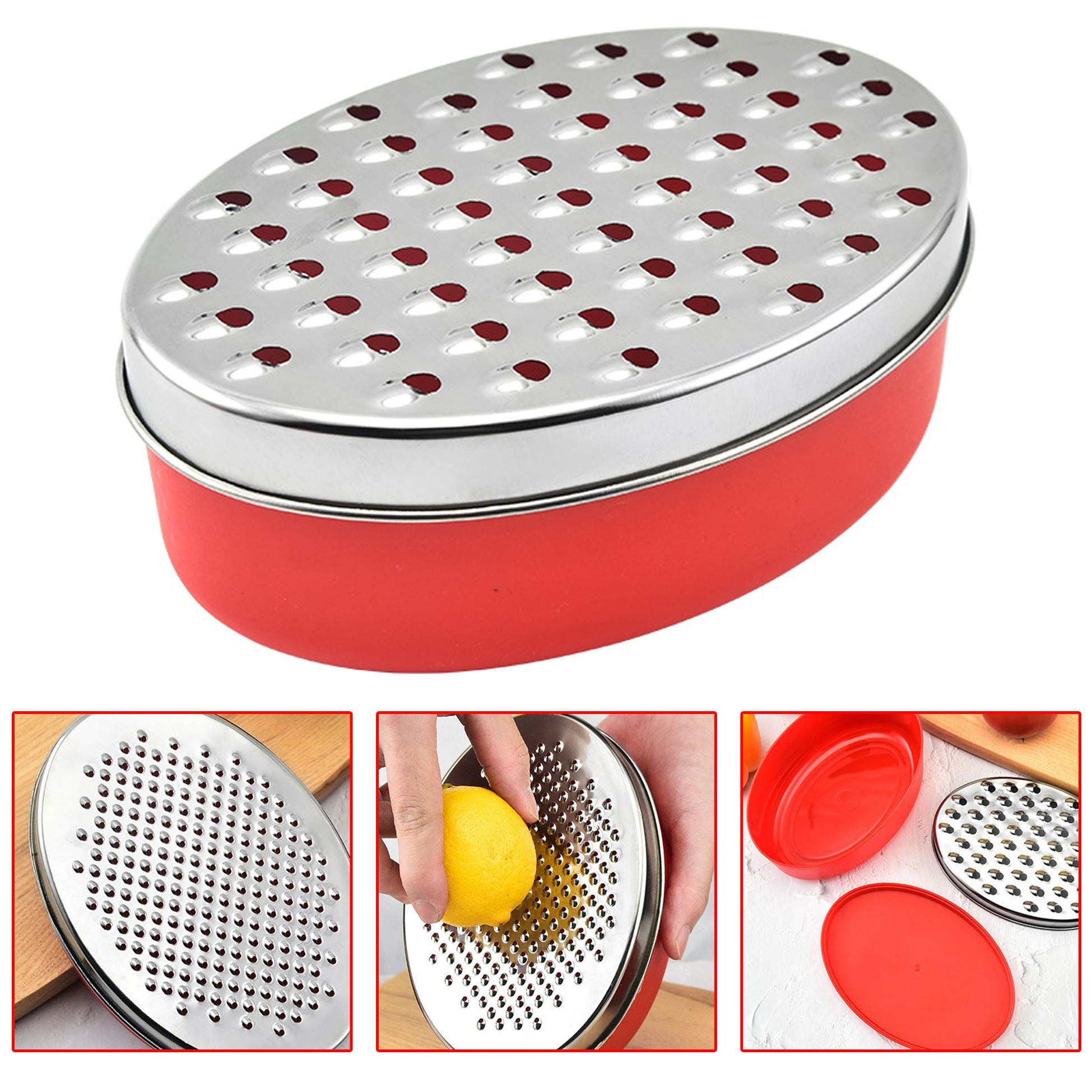 Stainless Steel Oval Vegetable Grater with Container