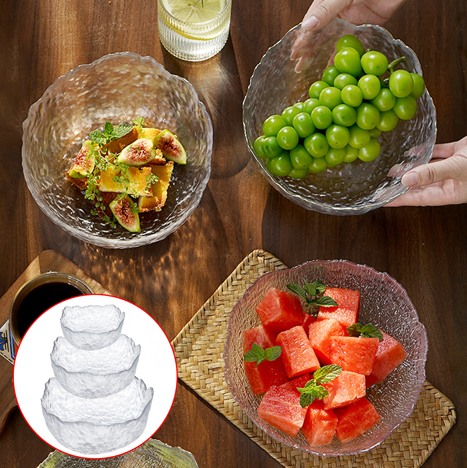 Hammered Glass Salad Bowl Set