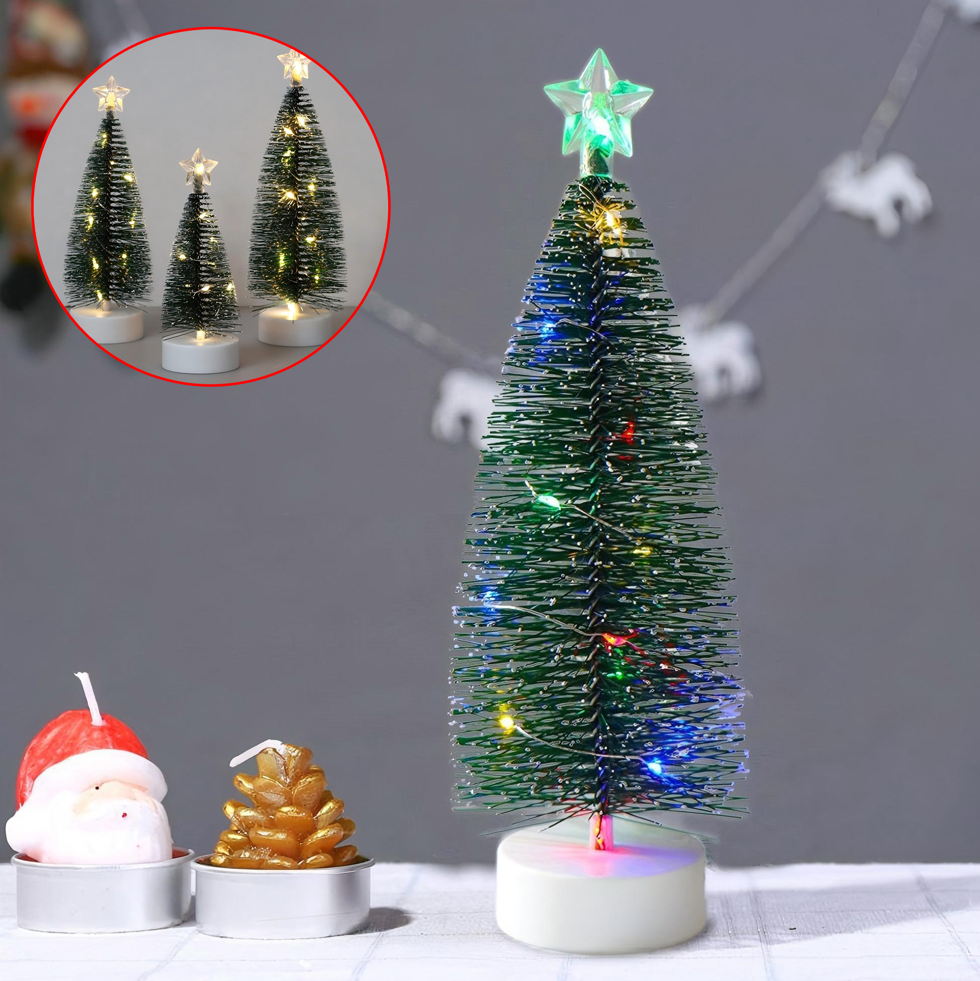 Set of 3 Mini Artificial Christmas Trees with Star Topperss