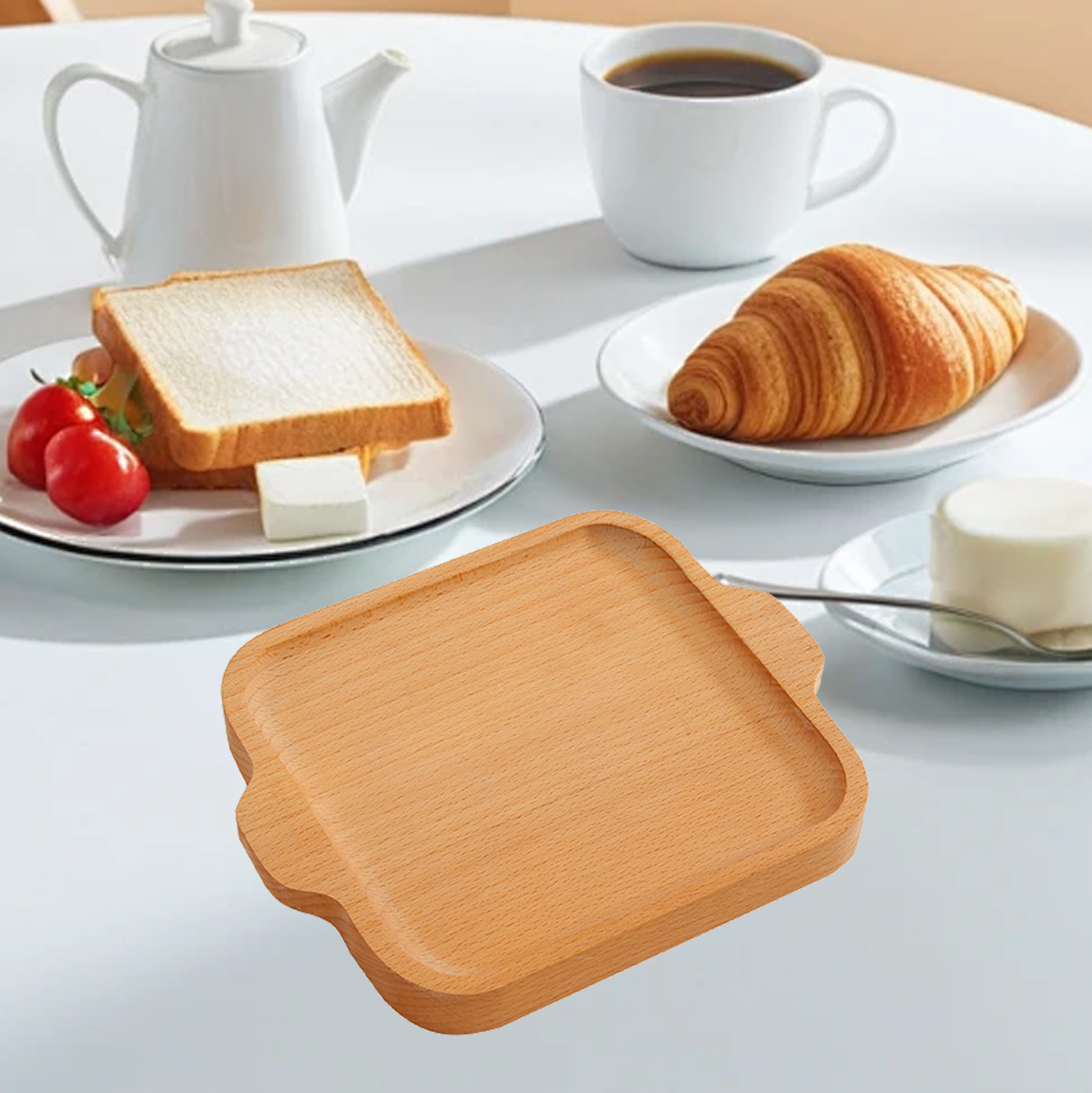Square Wooden Serving Tray with Handles