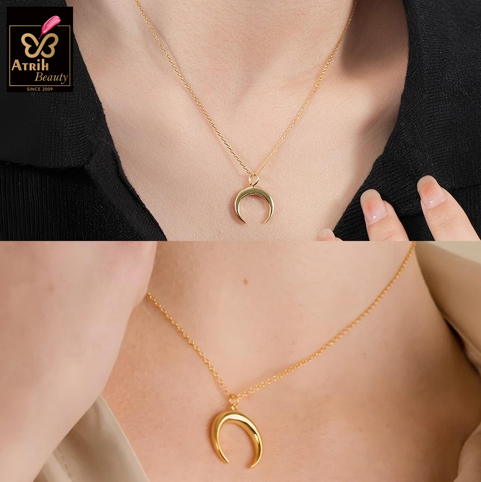  Gold Plated Crescent Moon Pendant Necklace