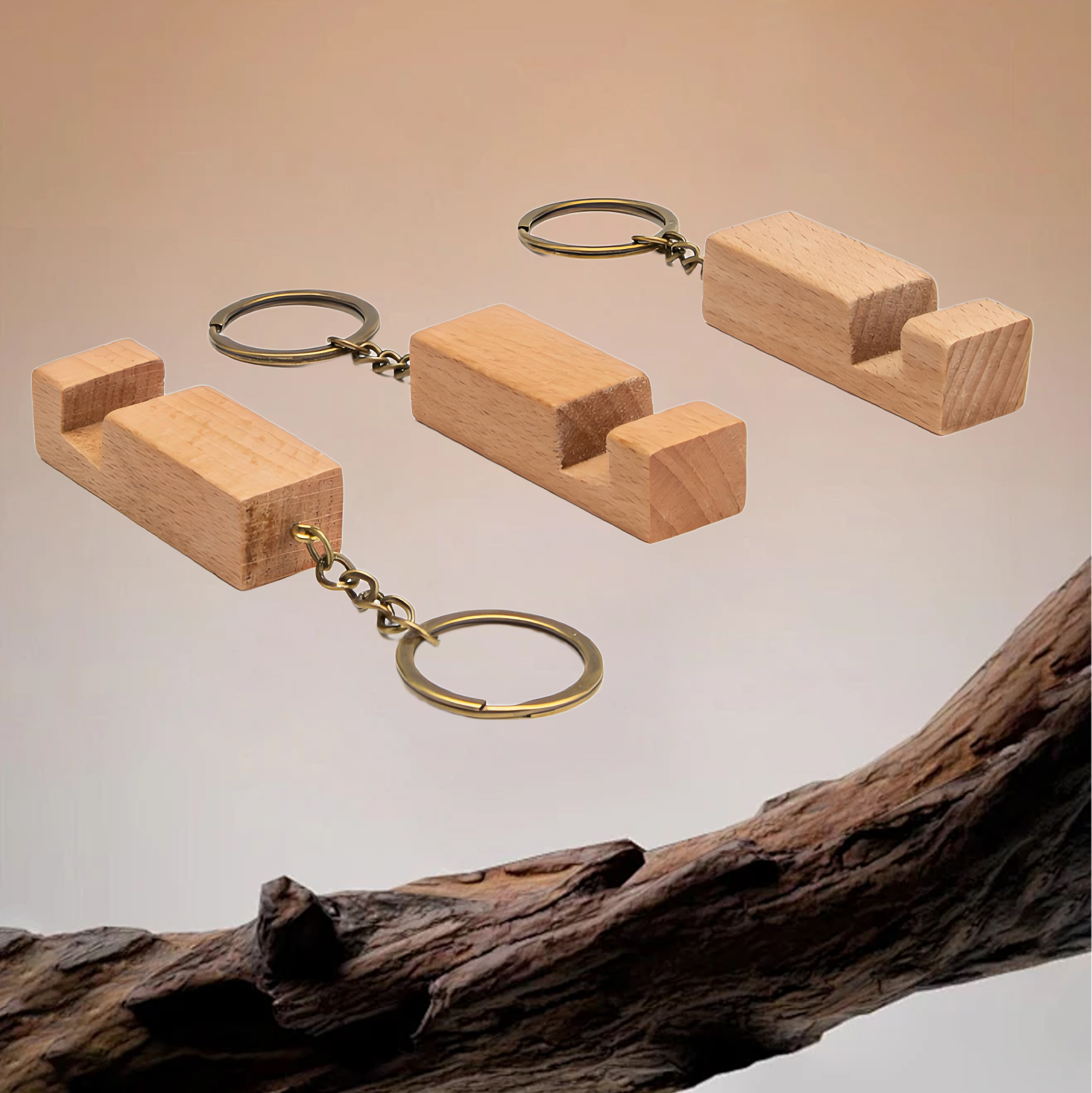 Wooden Multi - function Keychain Phone Stand