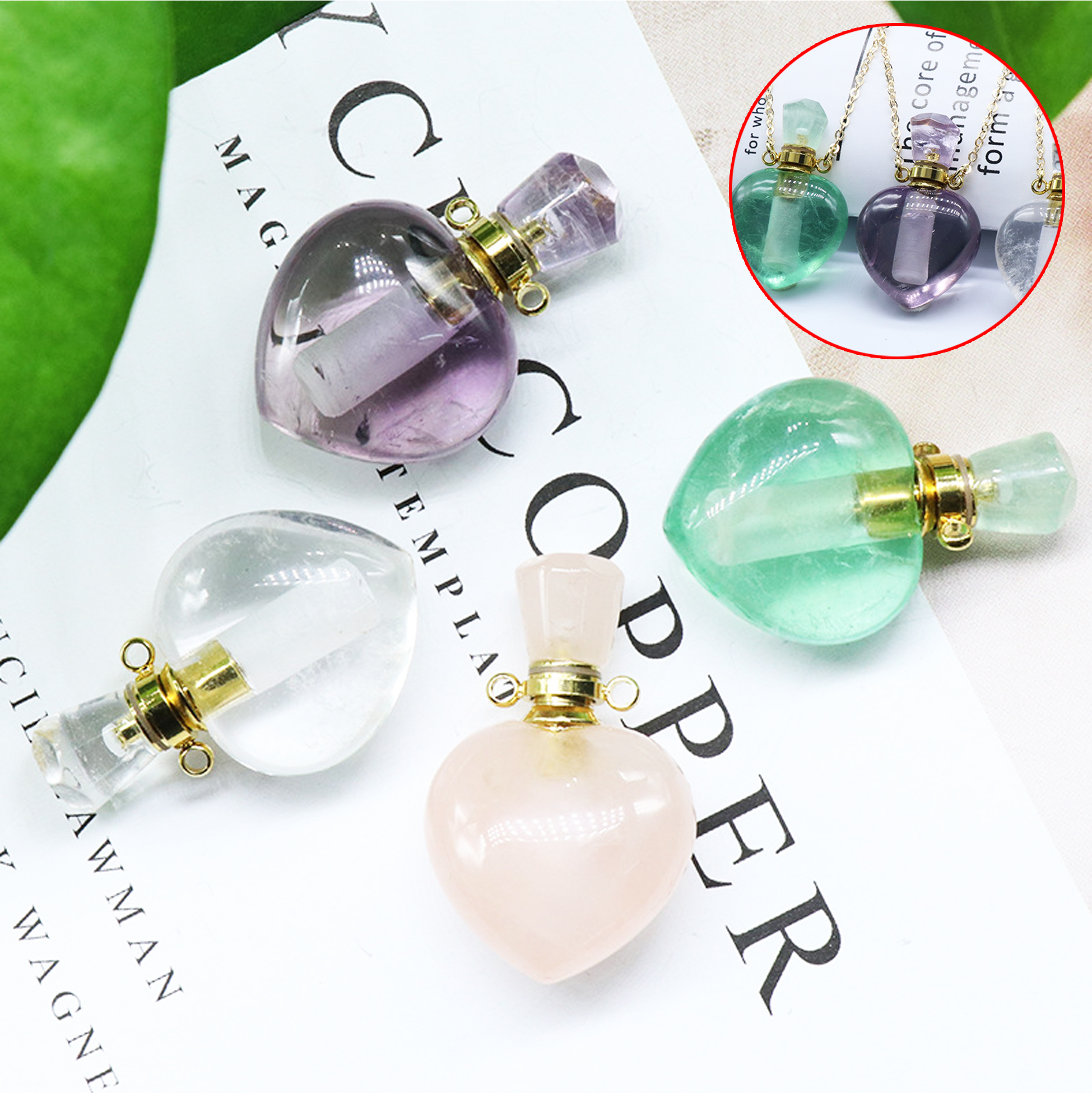 Heart - shaped Crystal Perfume Bottle Pendant