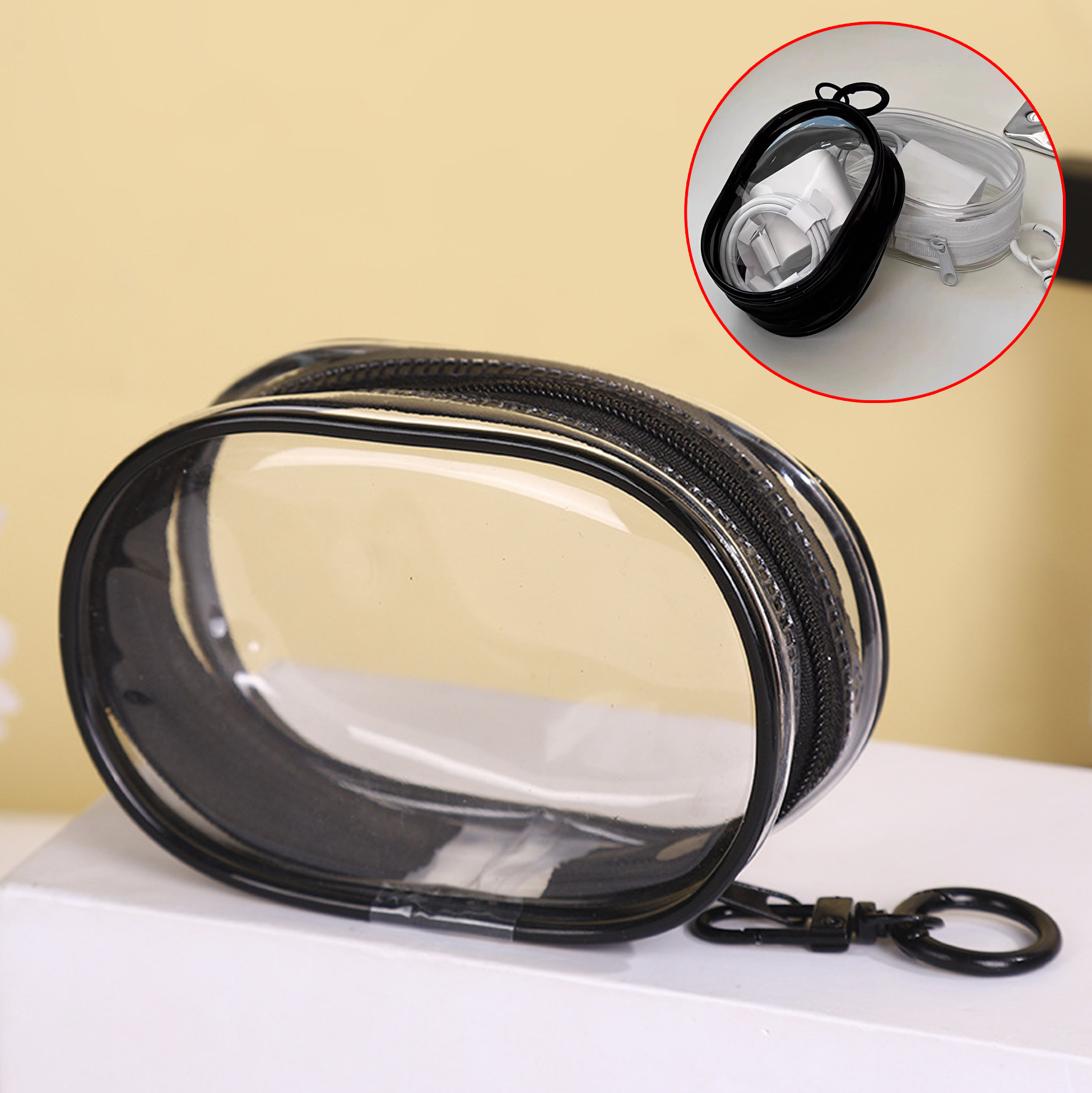 Transparent Oval-Shaped Zippered Keychain Pouch