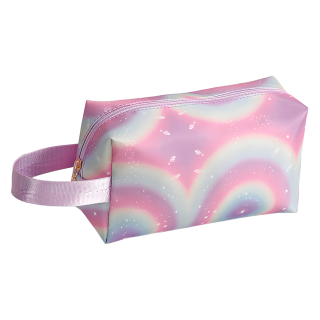 Pastel Rainbow Printed Makeup Bag with Carrying Strap