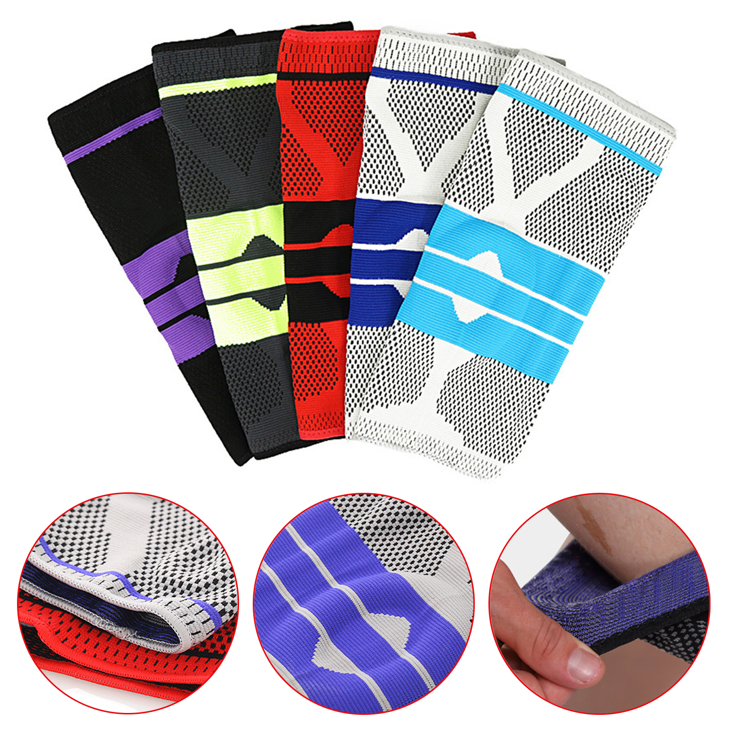 Sports Knee Pads Silicone Knitted Elastic Support Knee Pads Shin Pads Basketball Fitness Patella Knee Pads
