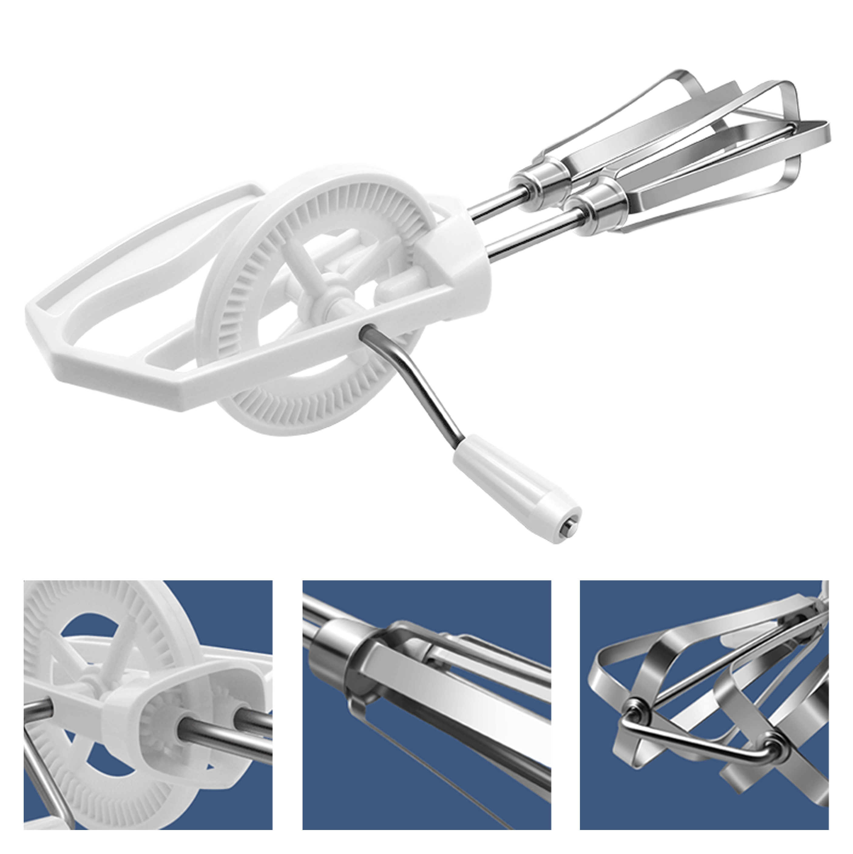 Manual Hand-Crank Egg Beater with Stainless Steel Whisks