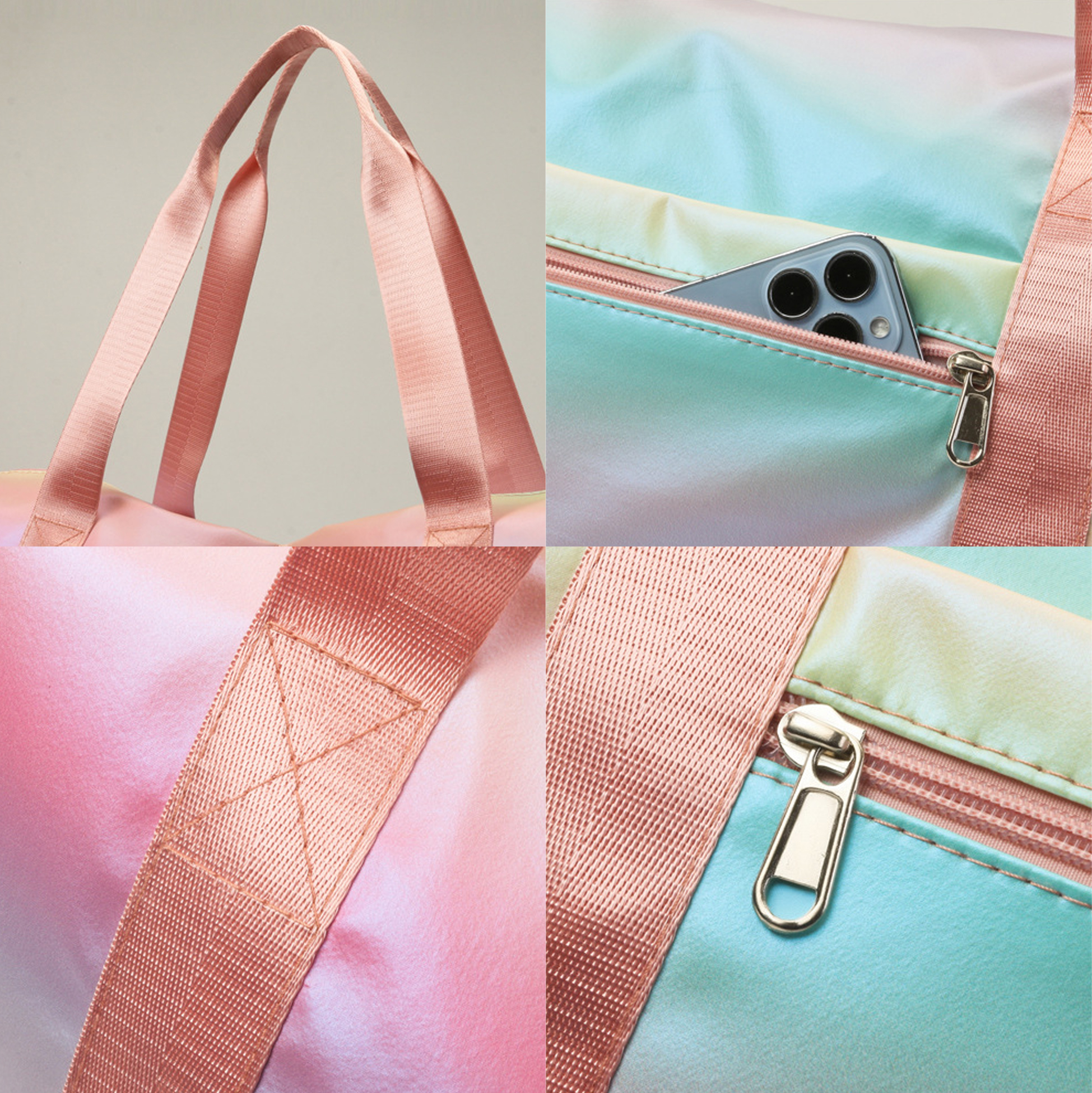Gradient Rainbow Travel Tote Bag, 42L Waterproof Beach & Gym Duffle Bag