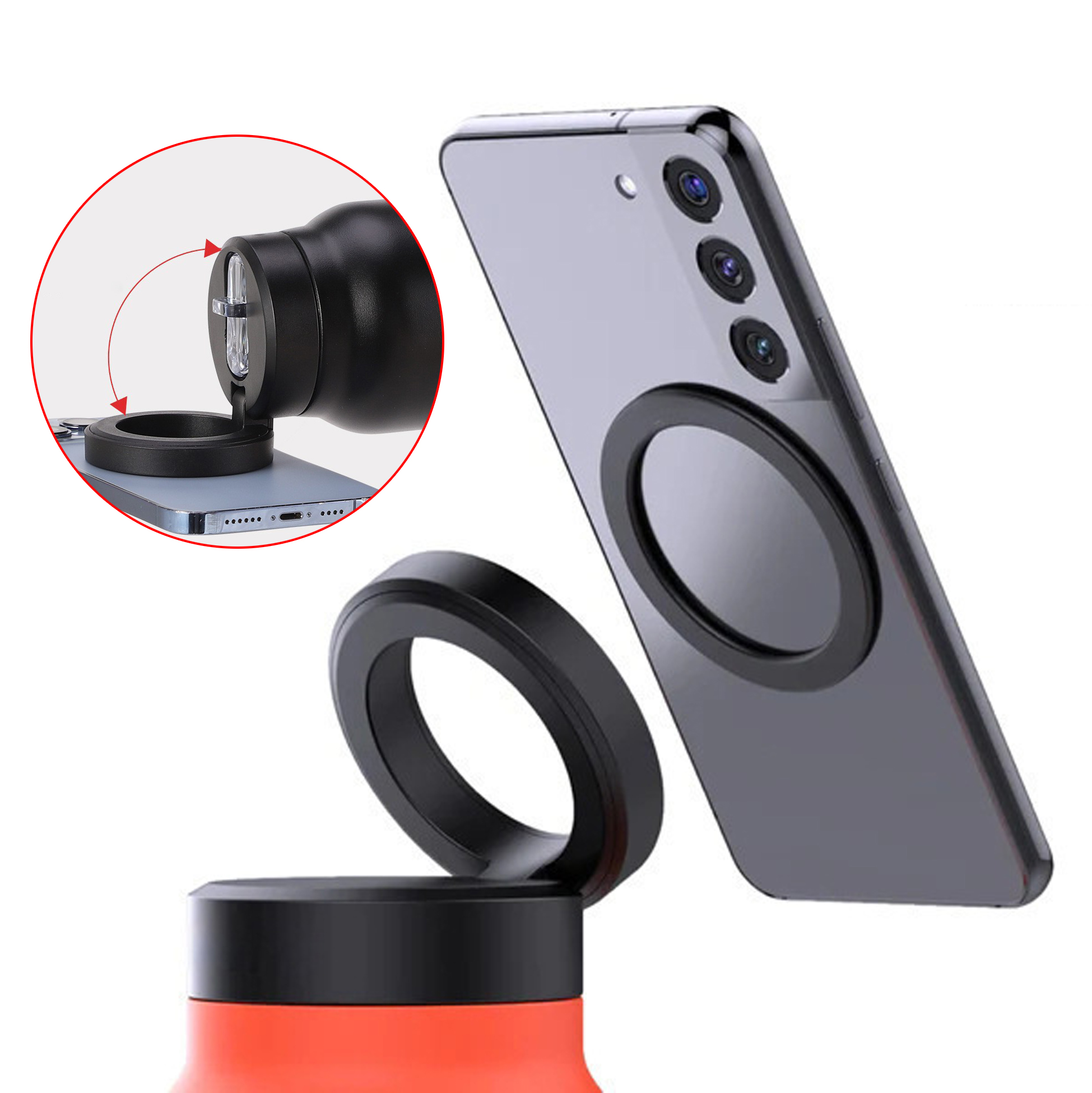 24oz Insulated Stainless Steel Water Bottle with Magnetic Phone Holder Lid