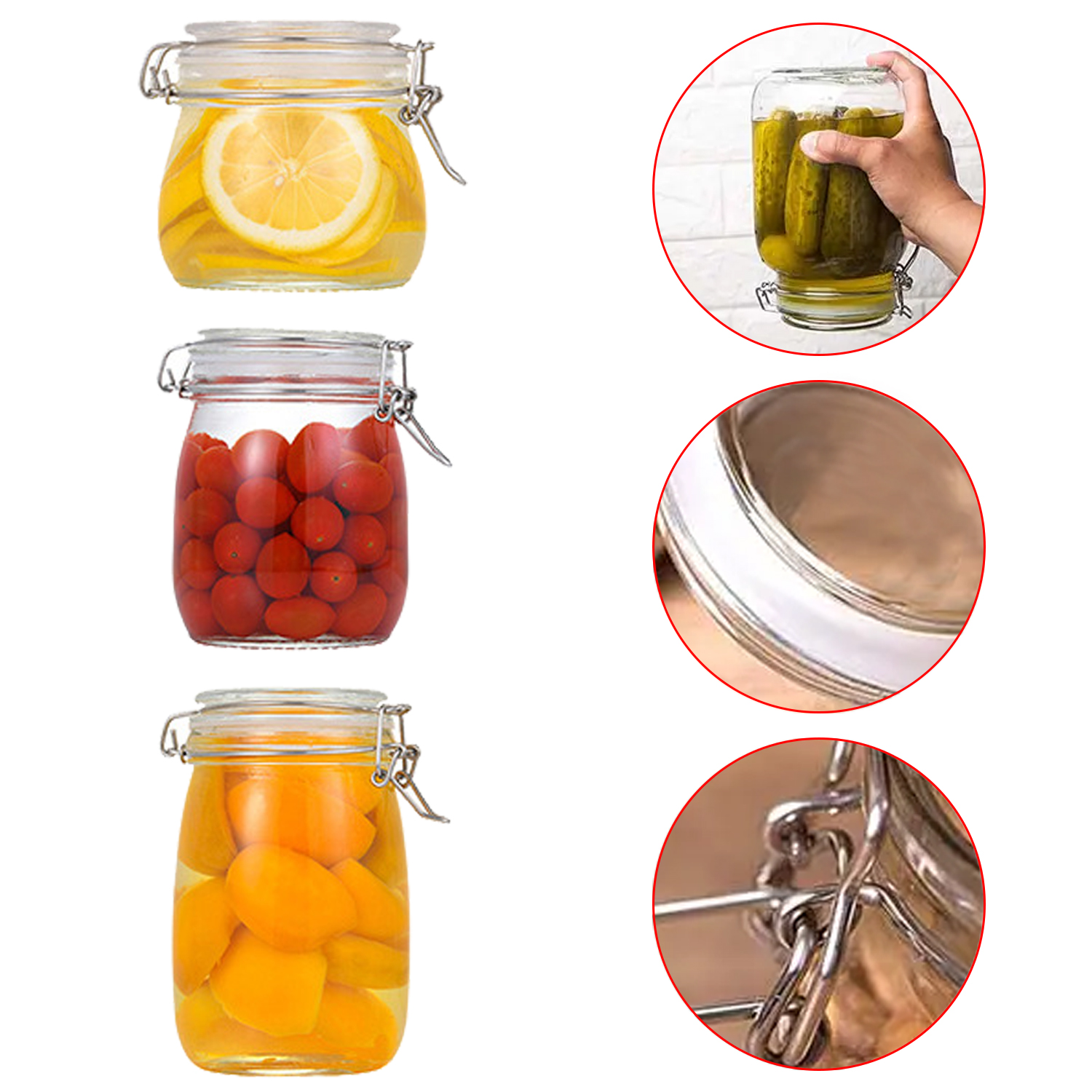 Airtight Lock Lid Glass Jar Food Bottle Round Airtight Storage Glass Jar with Metal Clip Lid