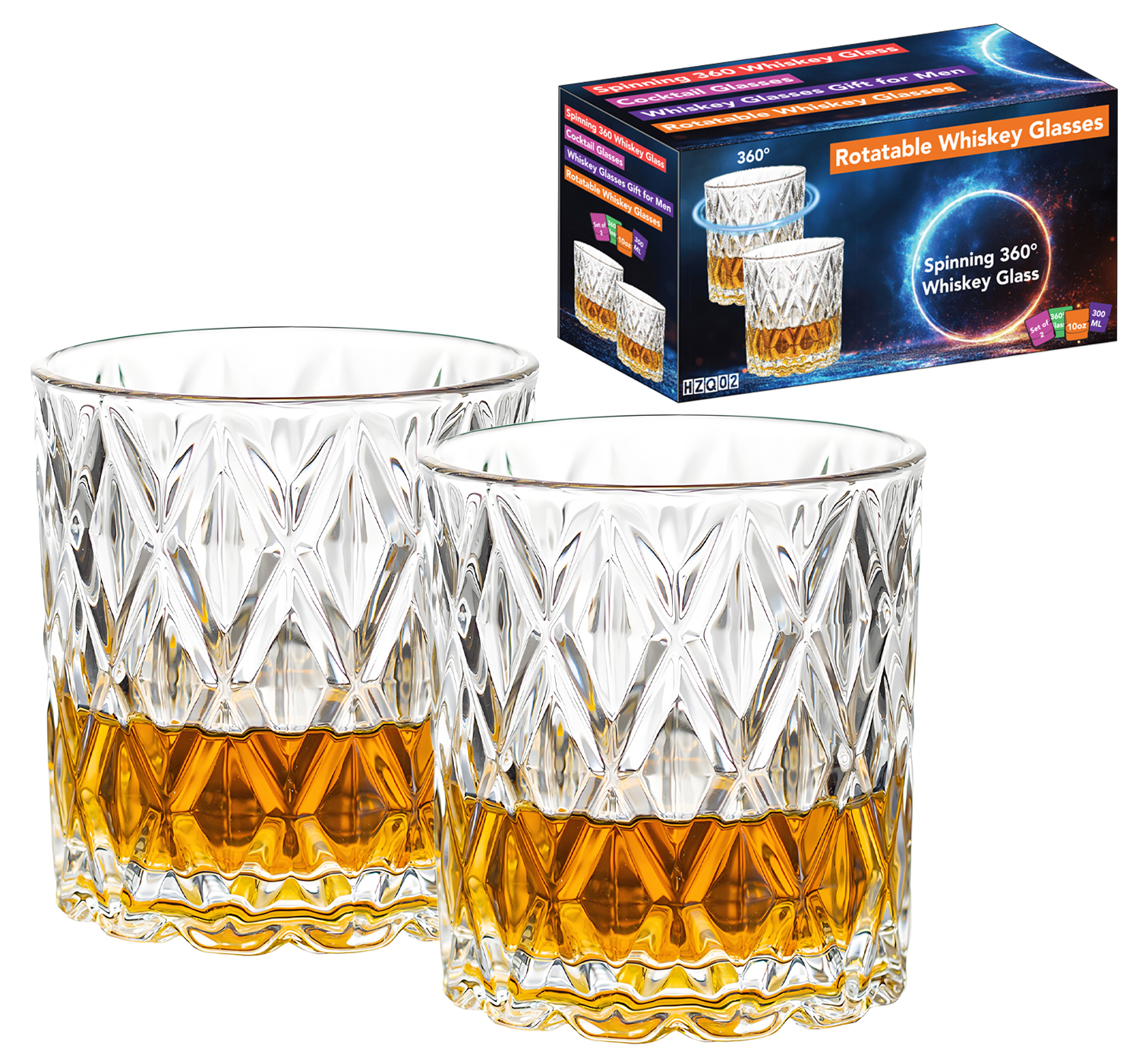 2 Piece Set of Revolving Whiskey Glasses