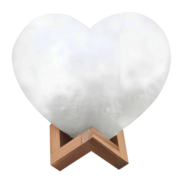 Heart Shaped 3D Moon Night Light with Wooden Stand