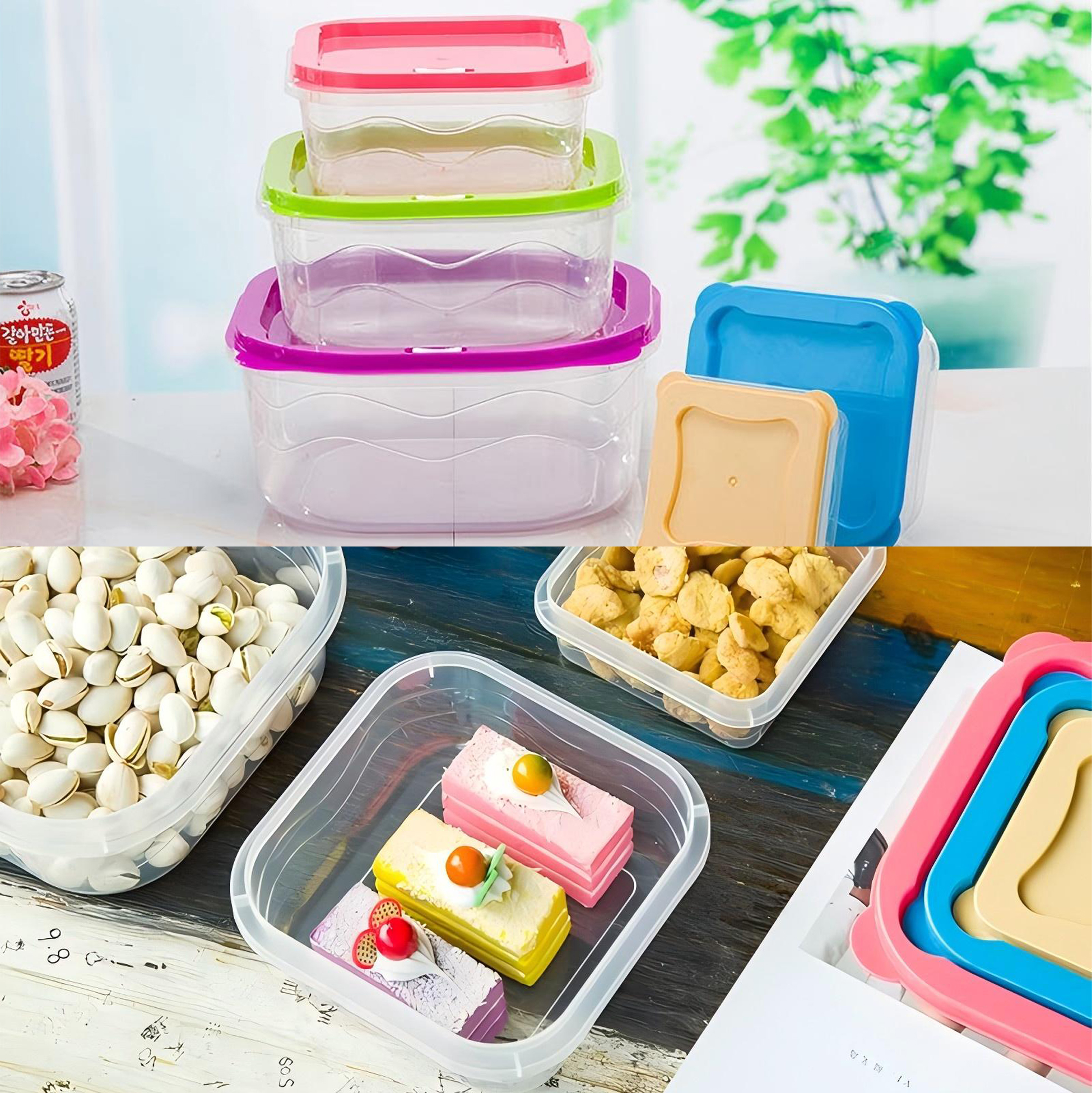 5 Piece Plastic Food Storage Bowl Set with Colorful Lids