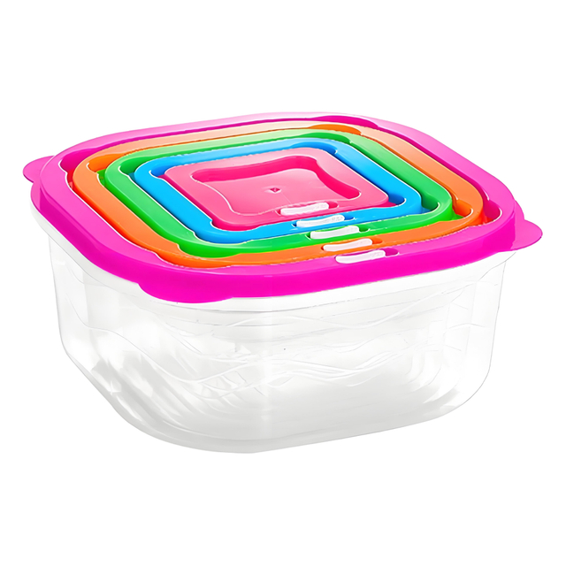 5 Piece Plastic Food Storage Bowl Set with Colorful Lids