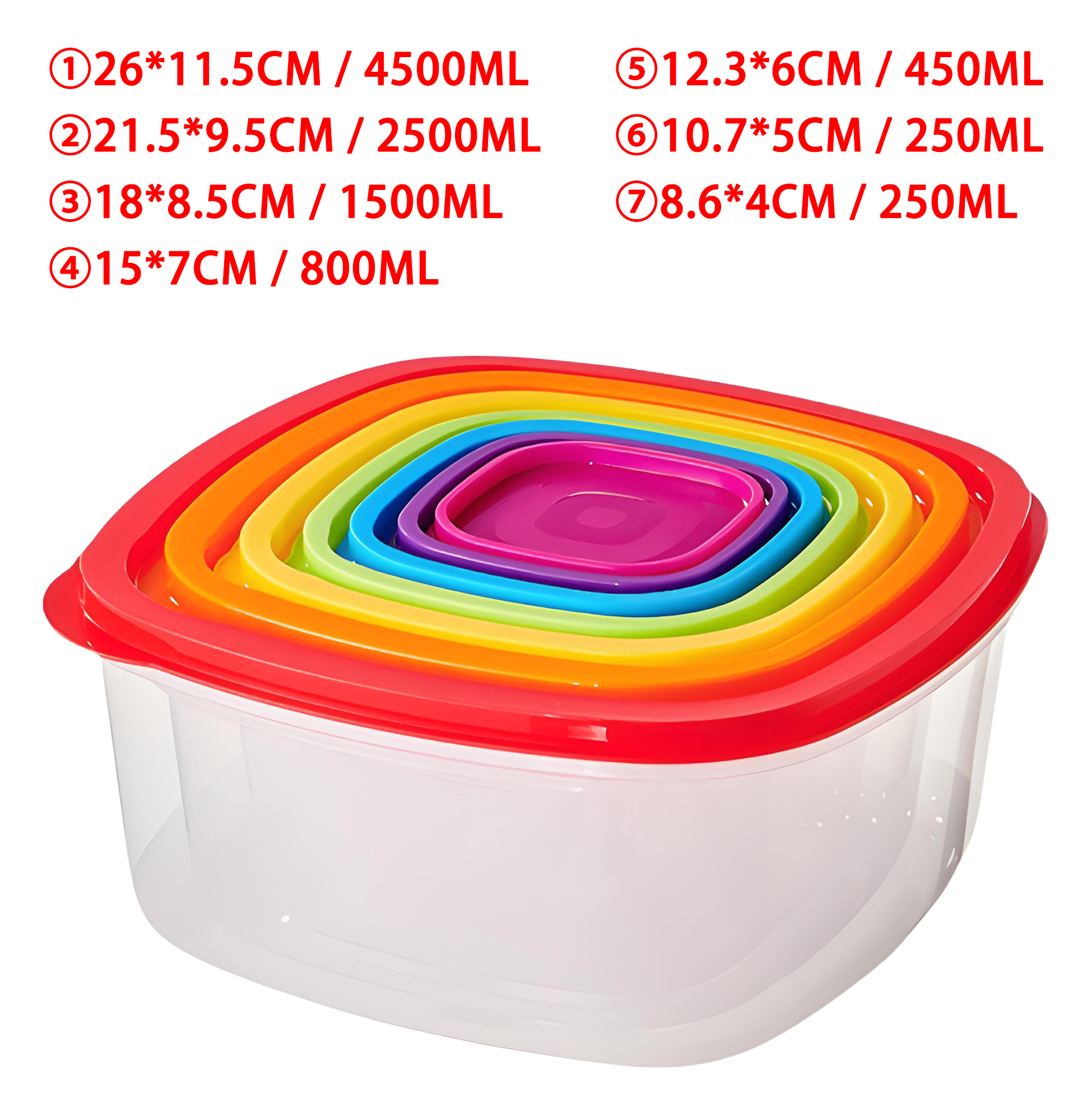 7 Piece Plastic Food Storage Bowl Set with Colorful Lids
