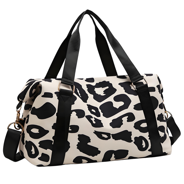 Black & White Leopard Print Duffel Bag