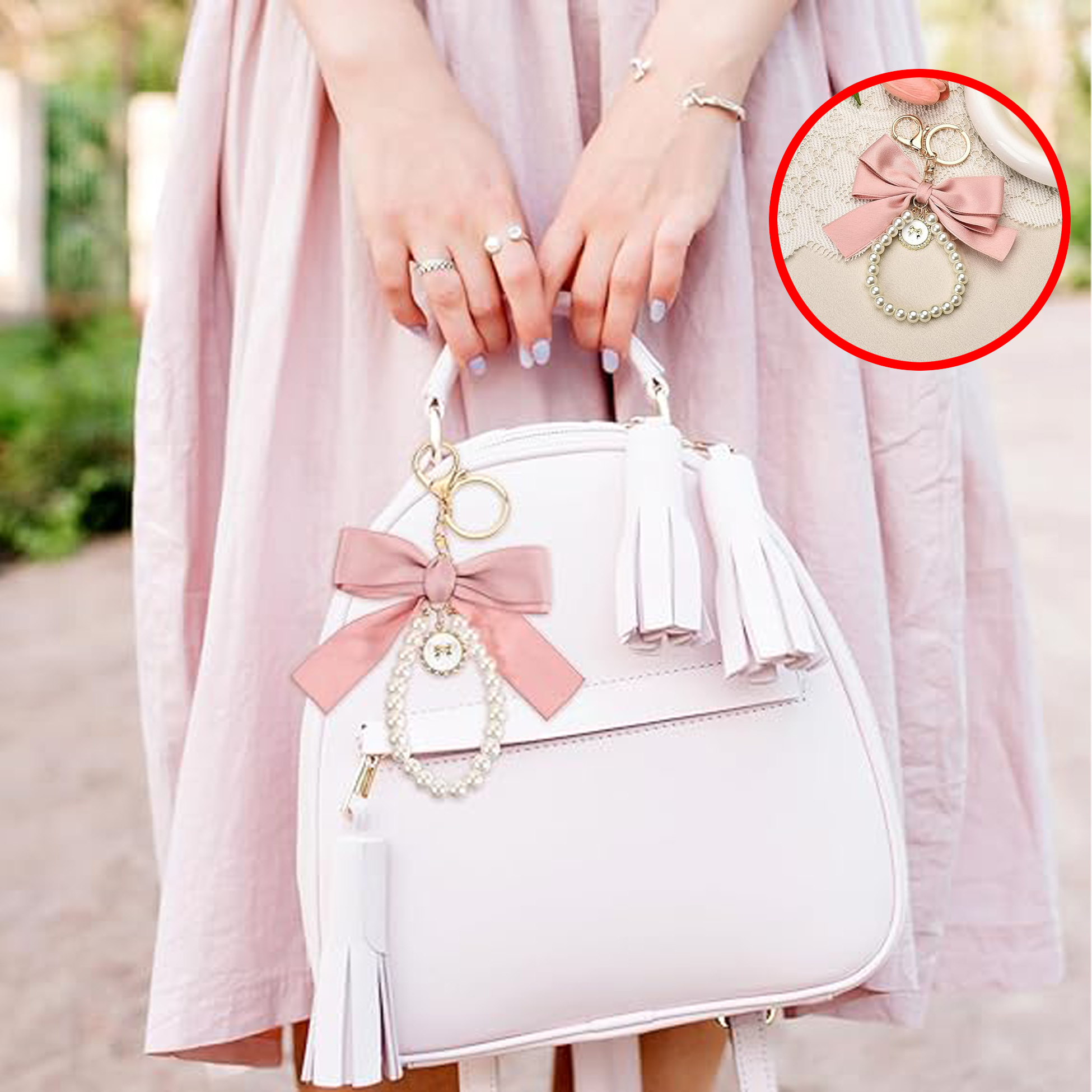 Green Bow - Adorned Pearl Keychain