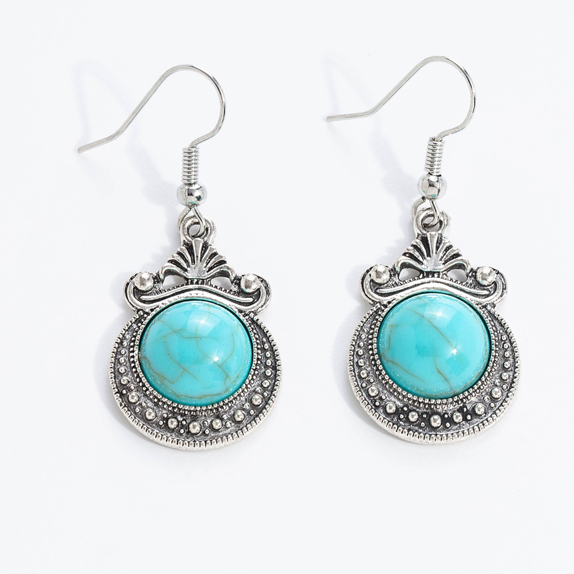 Turquoise - Adorned Silver-Toned Jewelry Set
