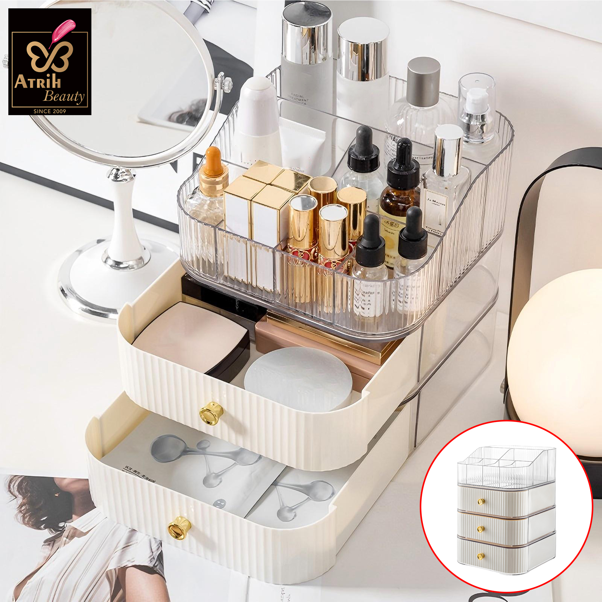 3 Drawer Transparent PET Cosmetic Organizer