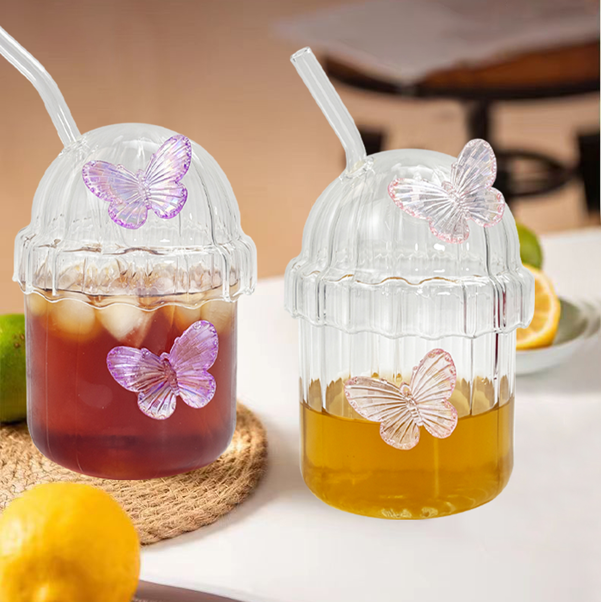 Butterfly - Decorated Glass Straw Cup