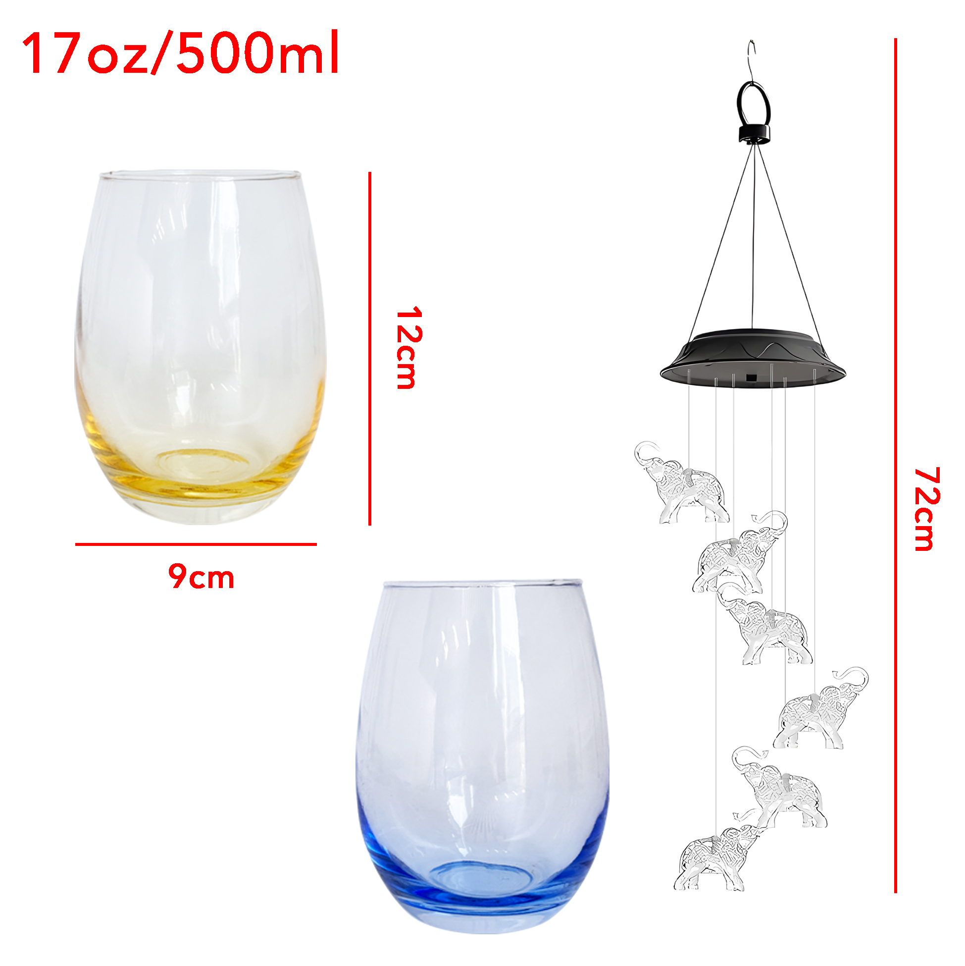 Elephant - Themed Wine Glass & Wind Chime Night Light Set