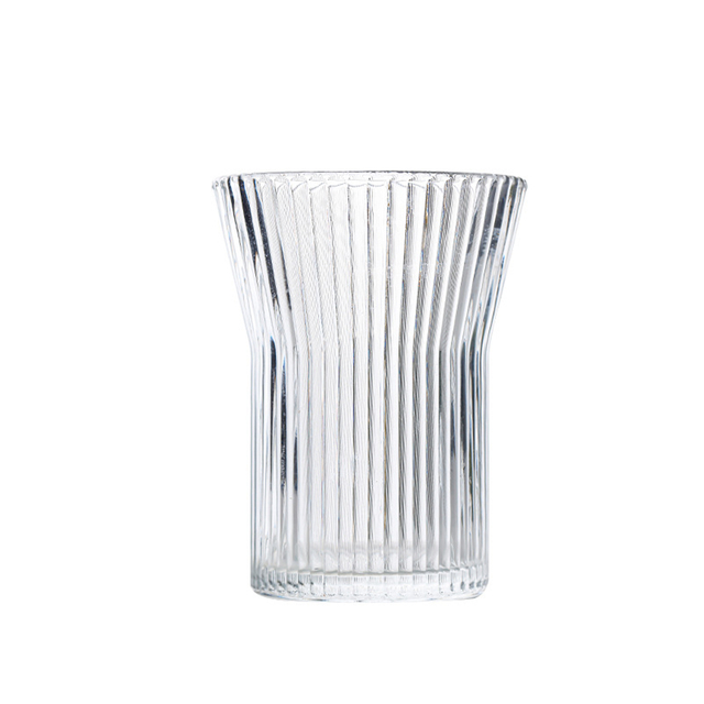 400ML Capacity Elegant Clear Striped Glass Water Cup