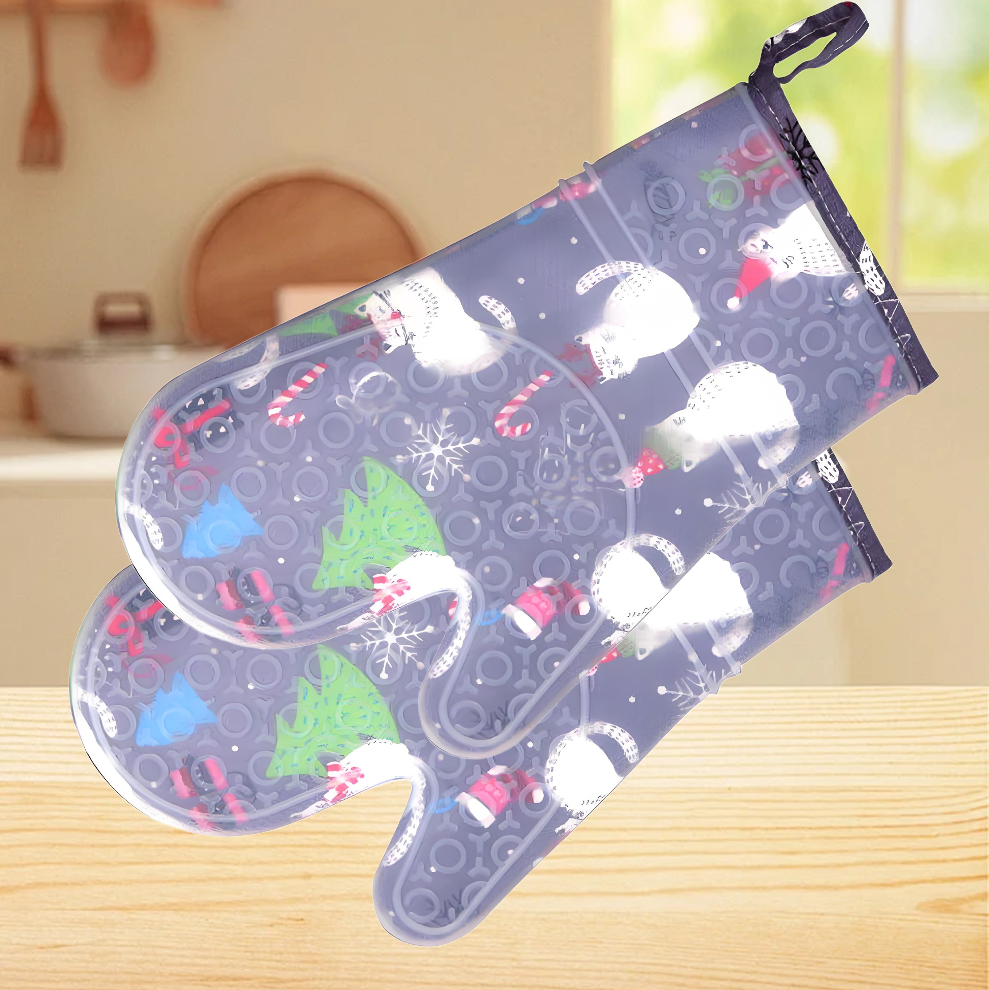 Festive Cat Themed Silicone Oven Mitt