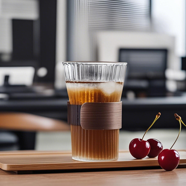 400ML Ribbed Glass Cup with Wooden Band