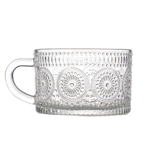 450ML Embossed Glass Mug with Handle