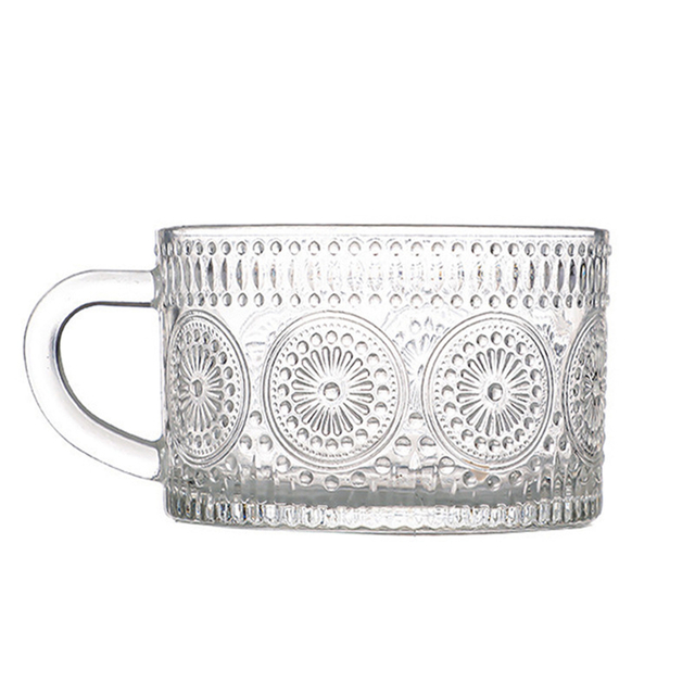450ML Embossed Glass Mug with Handle