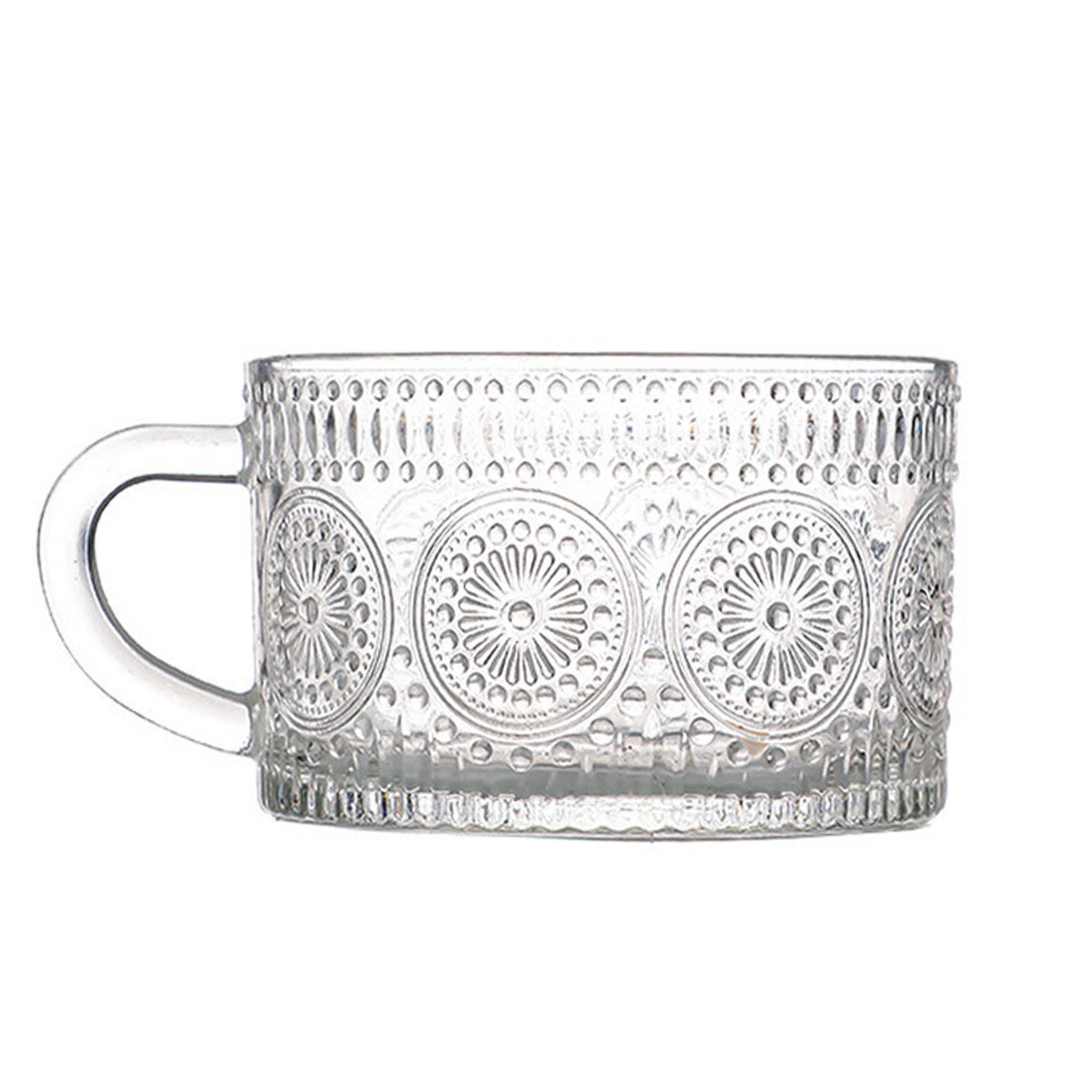 450ML Embossed Glass Mug with Handle