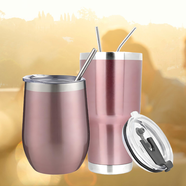 Rose Gold Stainless Steel Insulated Wine Tumbler Set