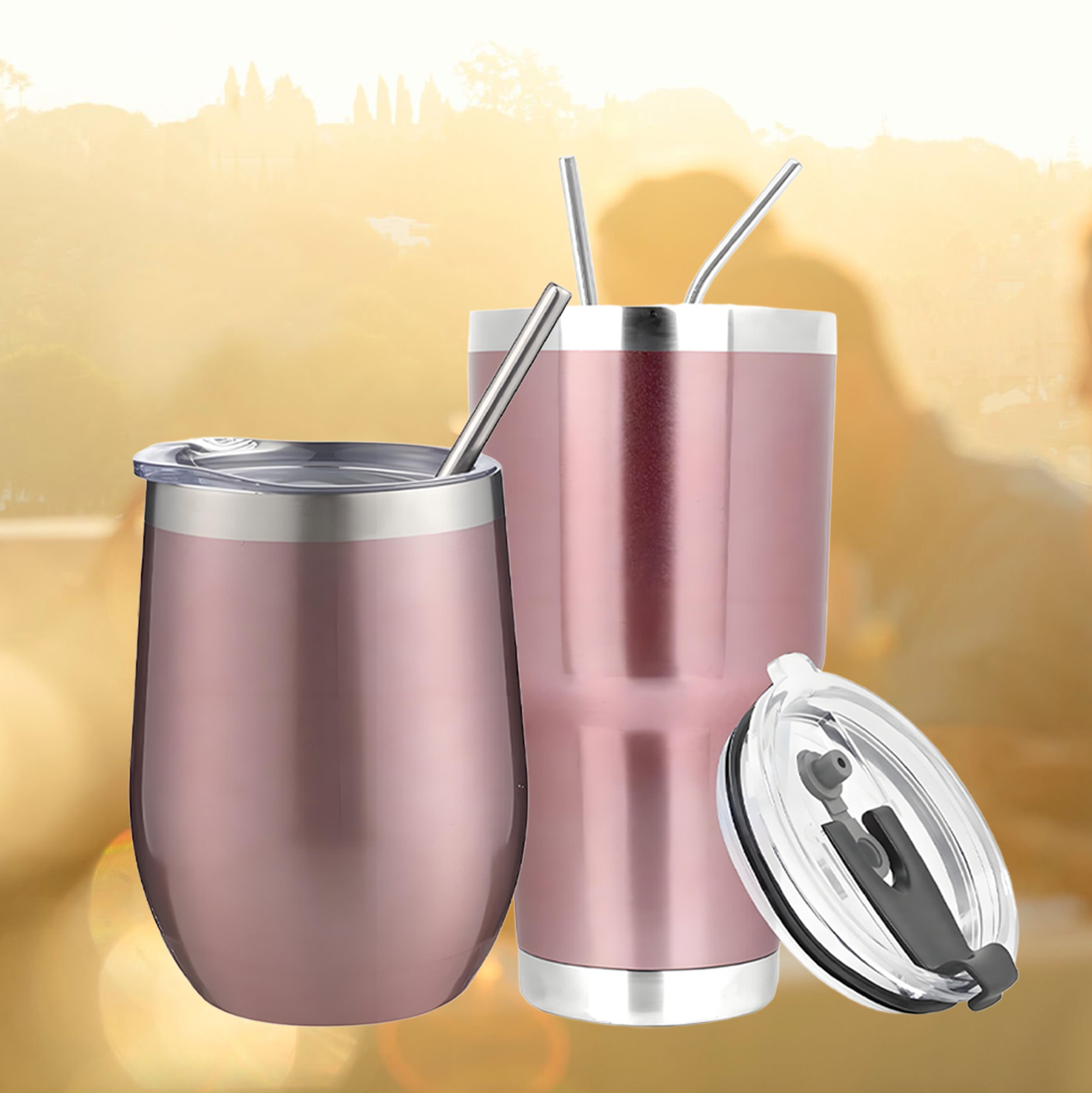 Rose Gold Stainless Steel Insulated Wine Tumbler Set