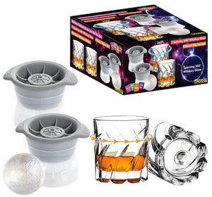 2 Spherical Ice Molds + 2 Whiskey Glasses