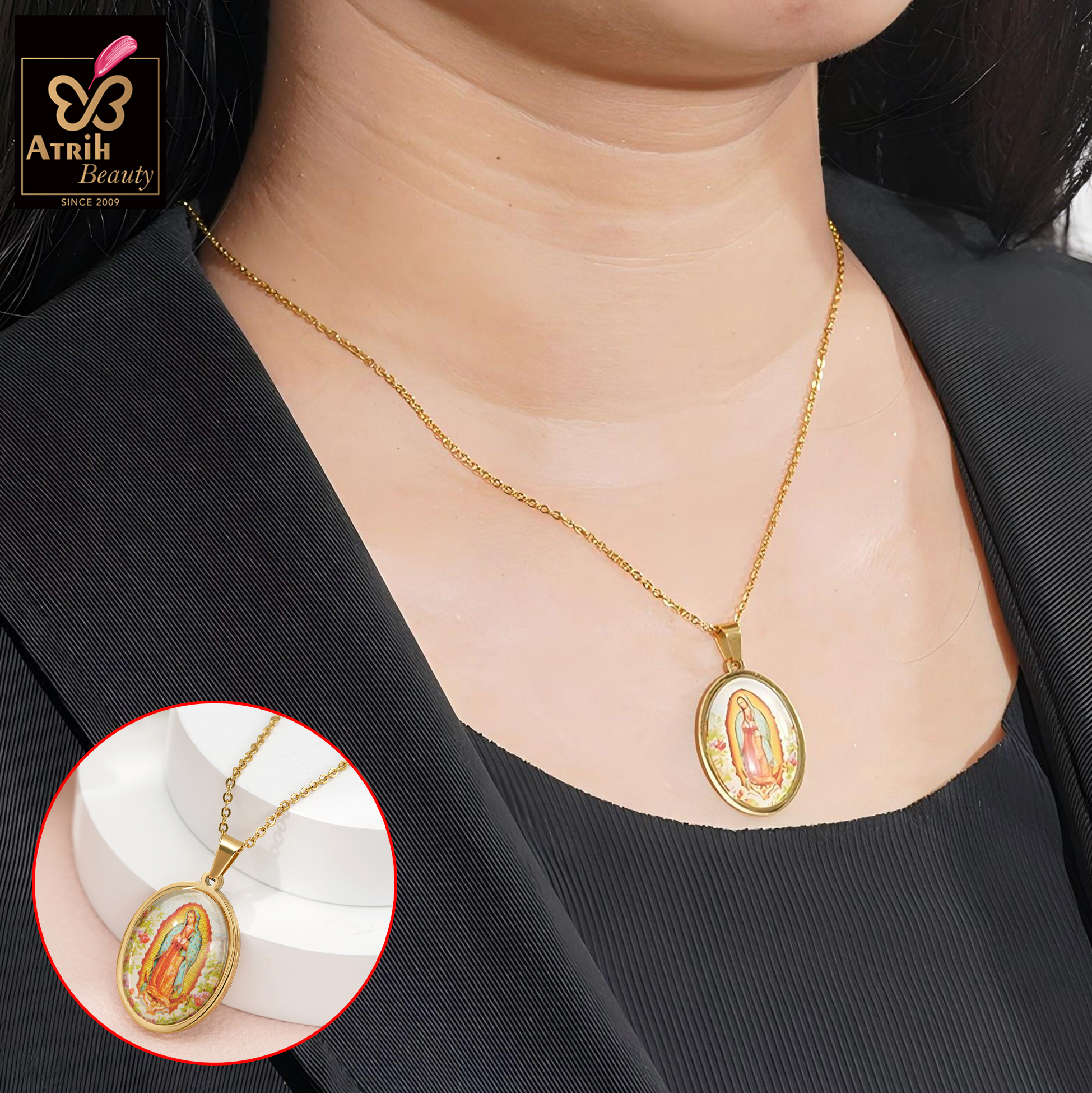 Gold Plated Our Lady of Guadalupe Pendant Necklace