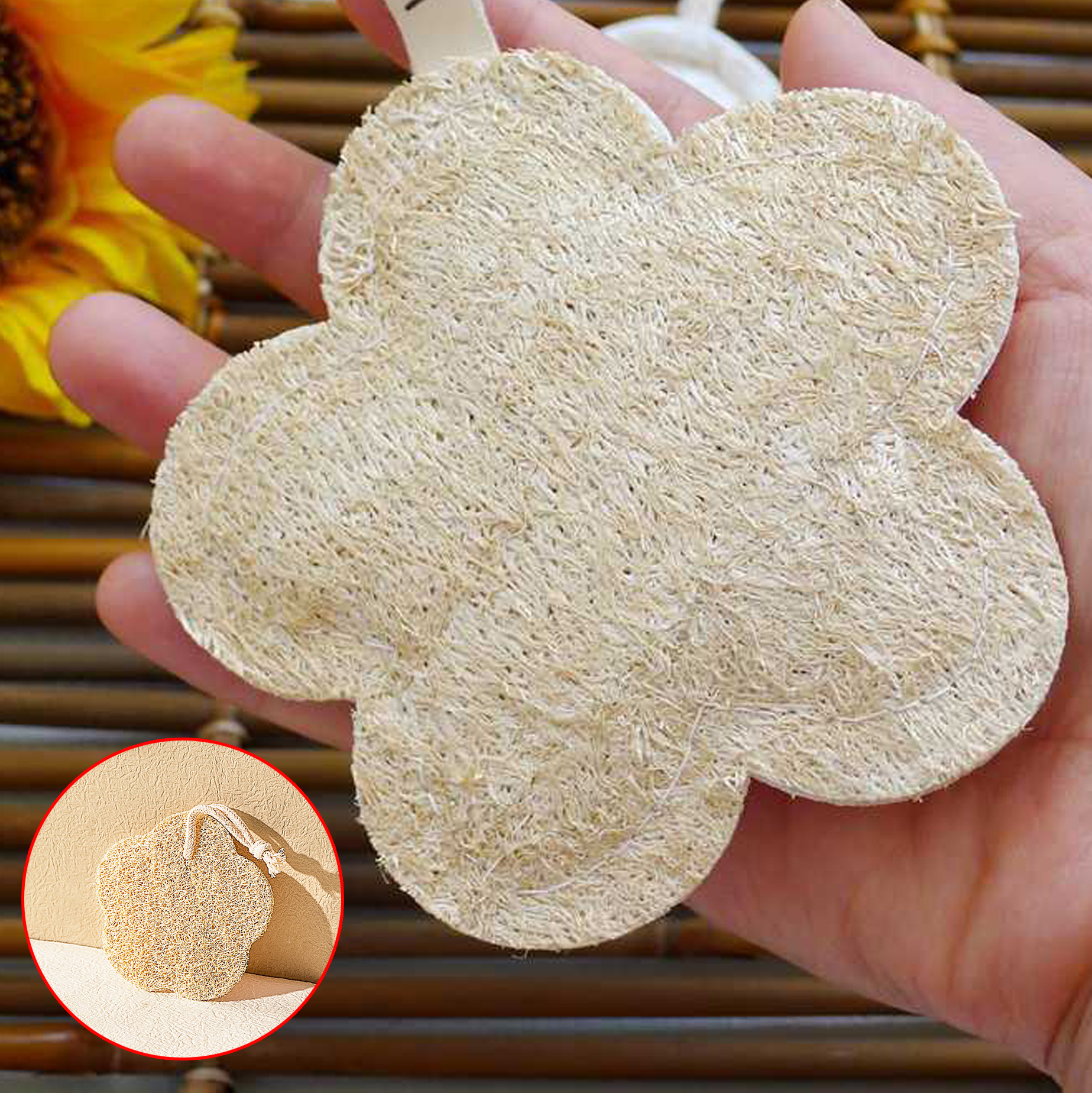 Flower Shaped Natural Loofah Exfoliating Bath Sponge
