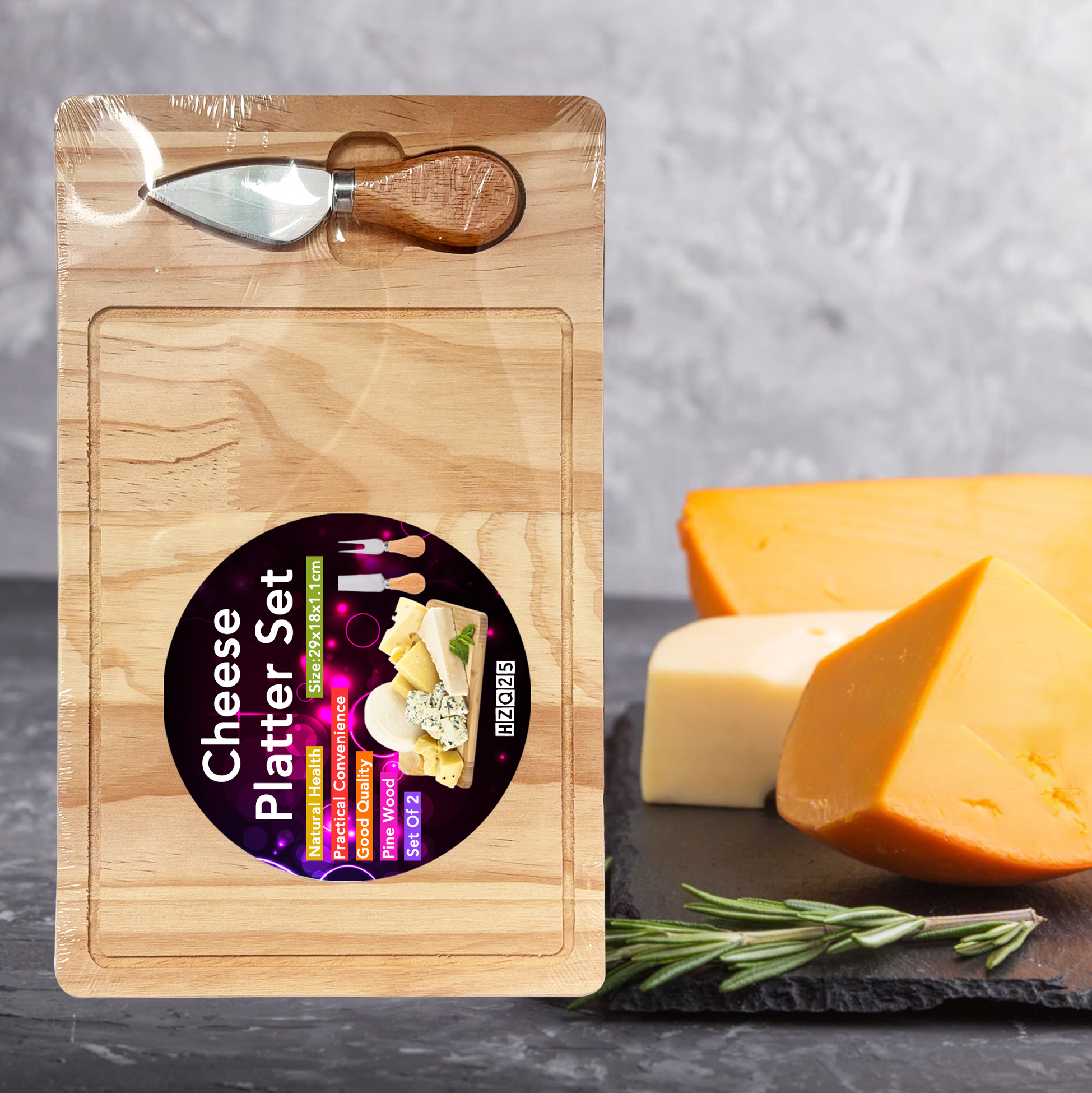 Wooden Cheese Board with Built in Knife