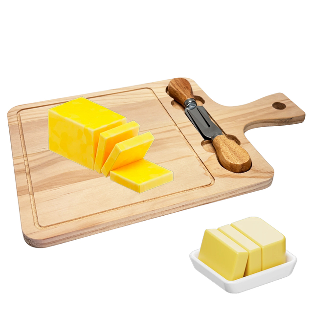 Natural Pine Wood Cheese Platter Set with Tools