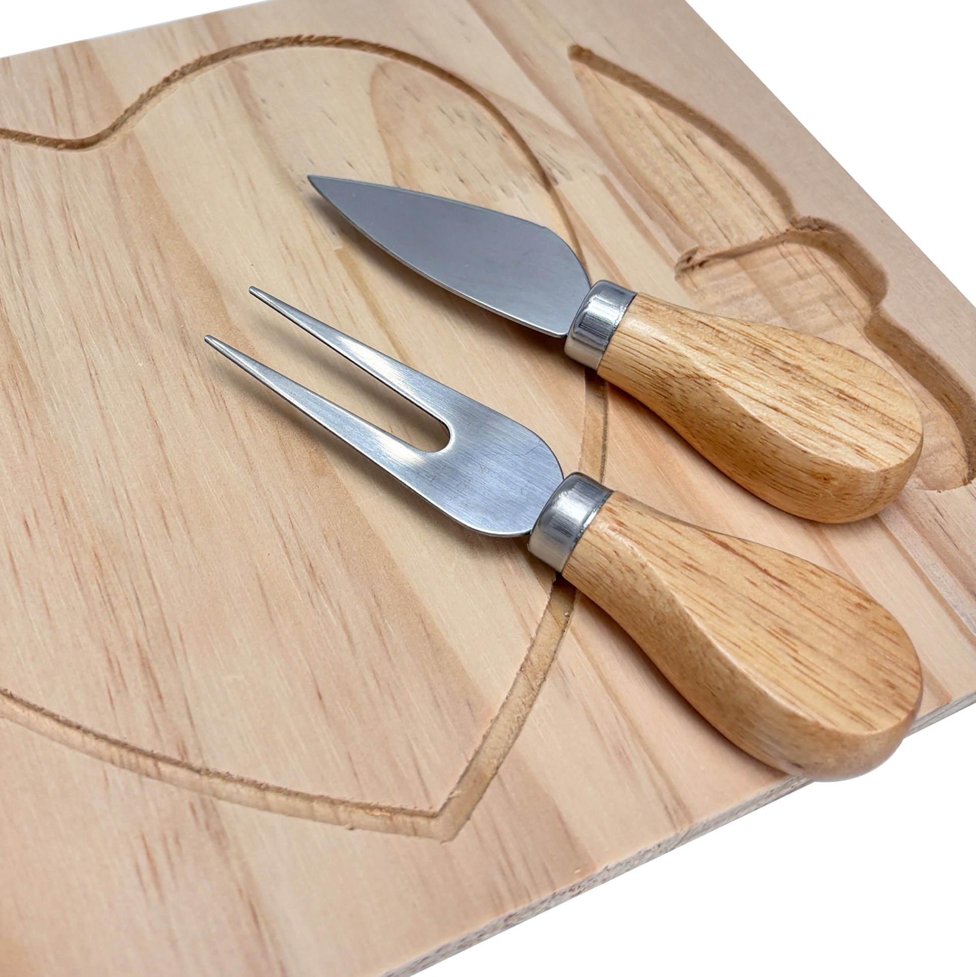Heart Shaped Wooden Cheese Board Set with 2 Tools
