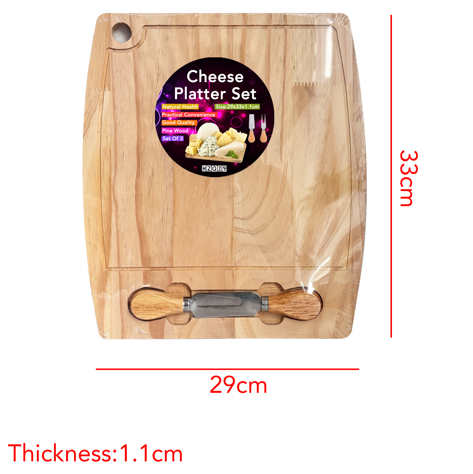 Wooden Cheese Board with Double Handled Tools
