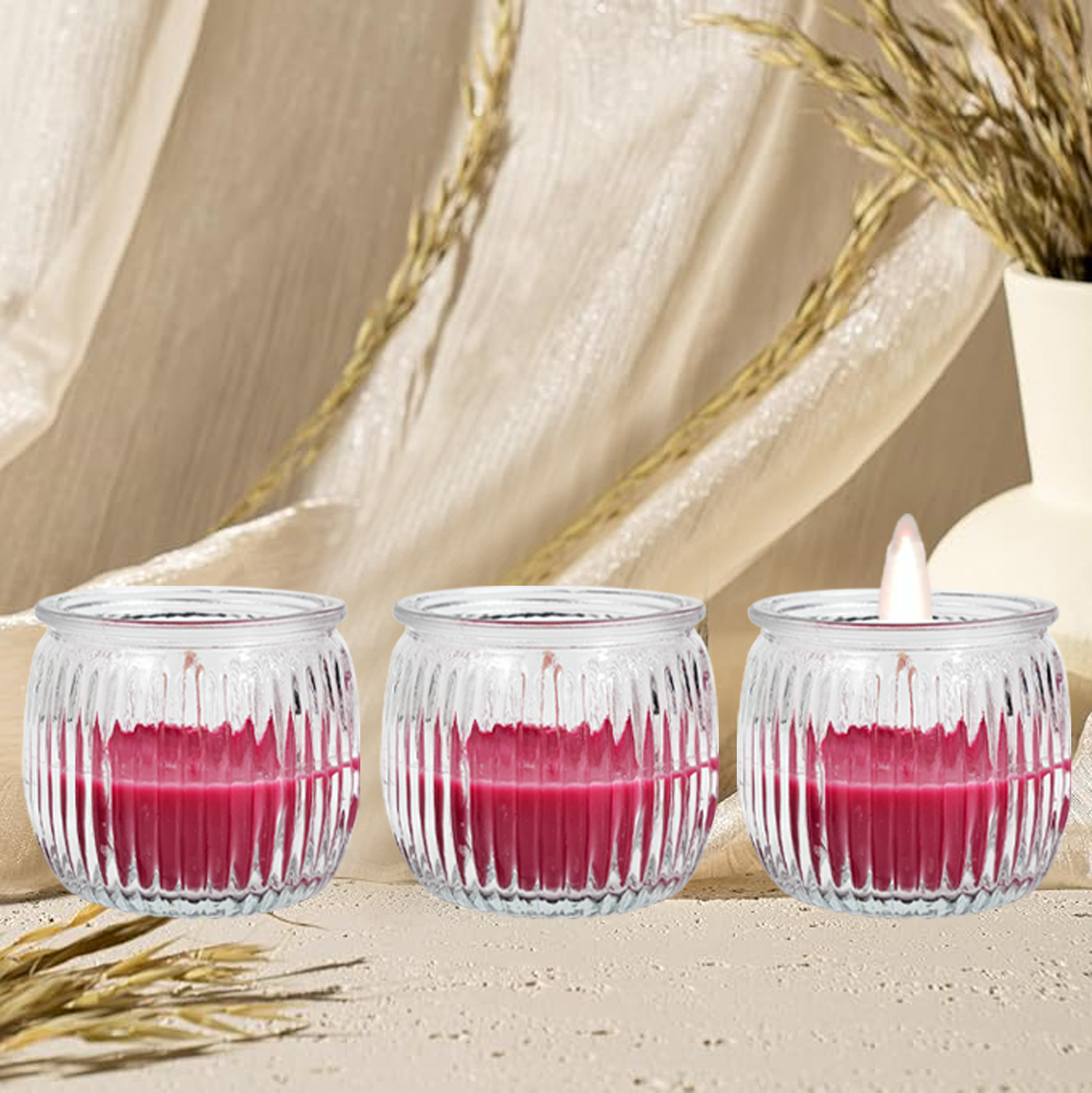 Ribbed Glass Jar Scented Candle Set