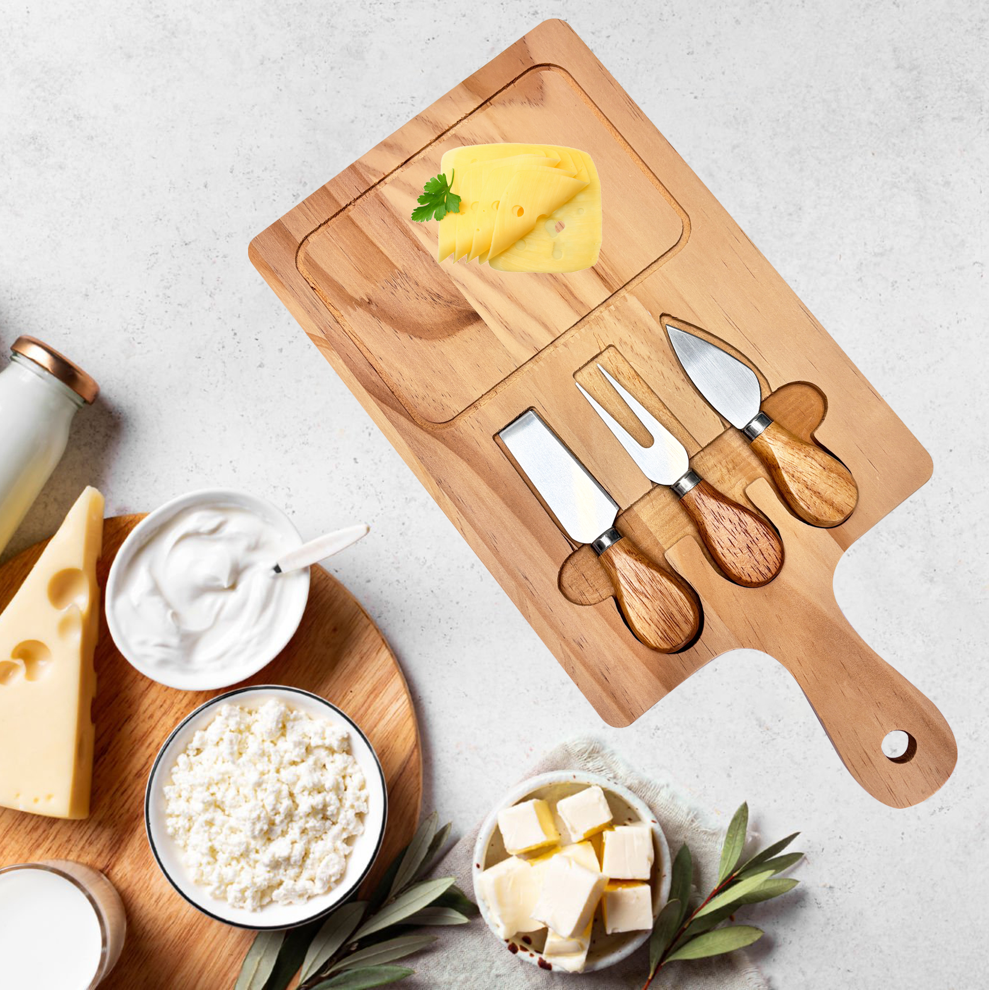 Wooden Cheese Board Set with 3 Tools
